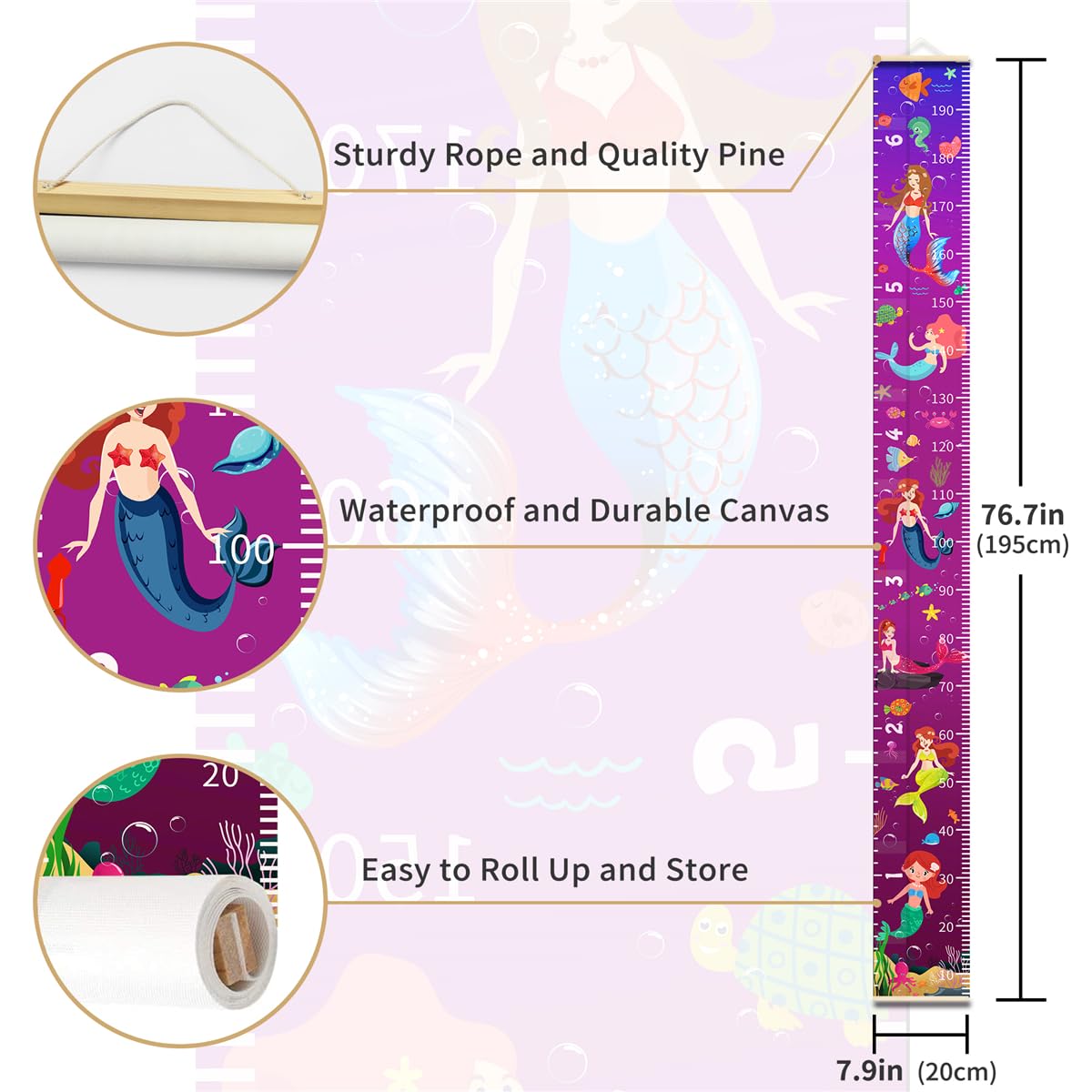 Nustila two-scale height ruler assists tracking growth in cm and ft.