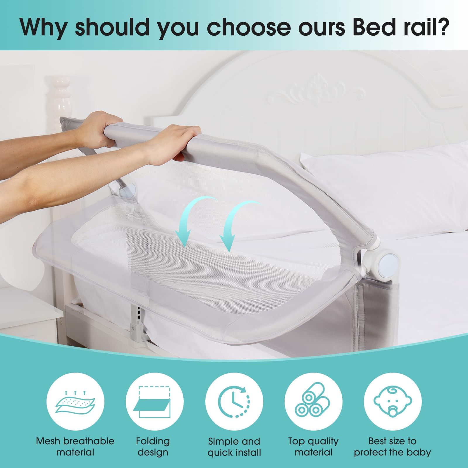 NUTIKAS adjustable-height bed gate fits various mattress thicknesses