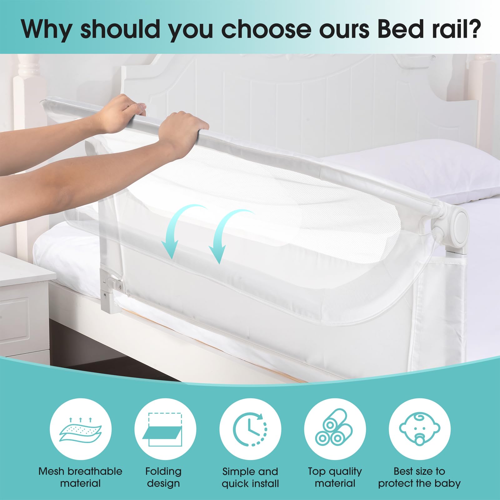 NUTIKAS bed rail guard adjustable height suits various mattress thicknesses.