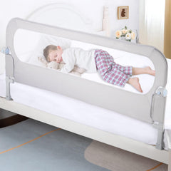 NUTIKAS baby bed rail guard side view highlights sturdy safety for peaceful nights.