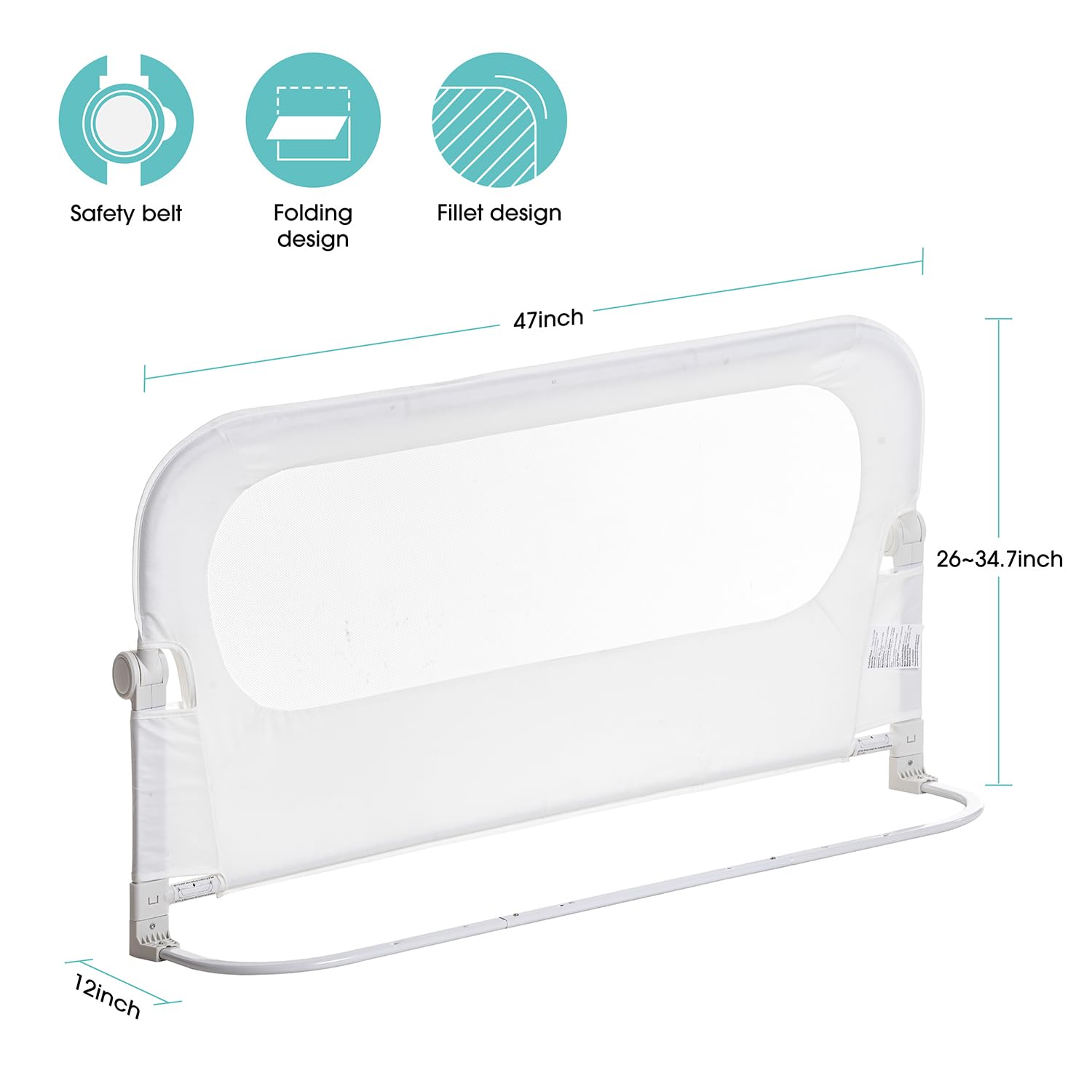 NUTIKAS bed rail covering multiple bed sizes from twin to king.