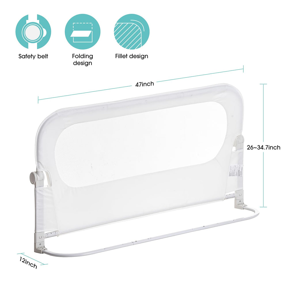NUTIKAS bed rail covering multiple bed sizes from twin to king.