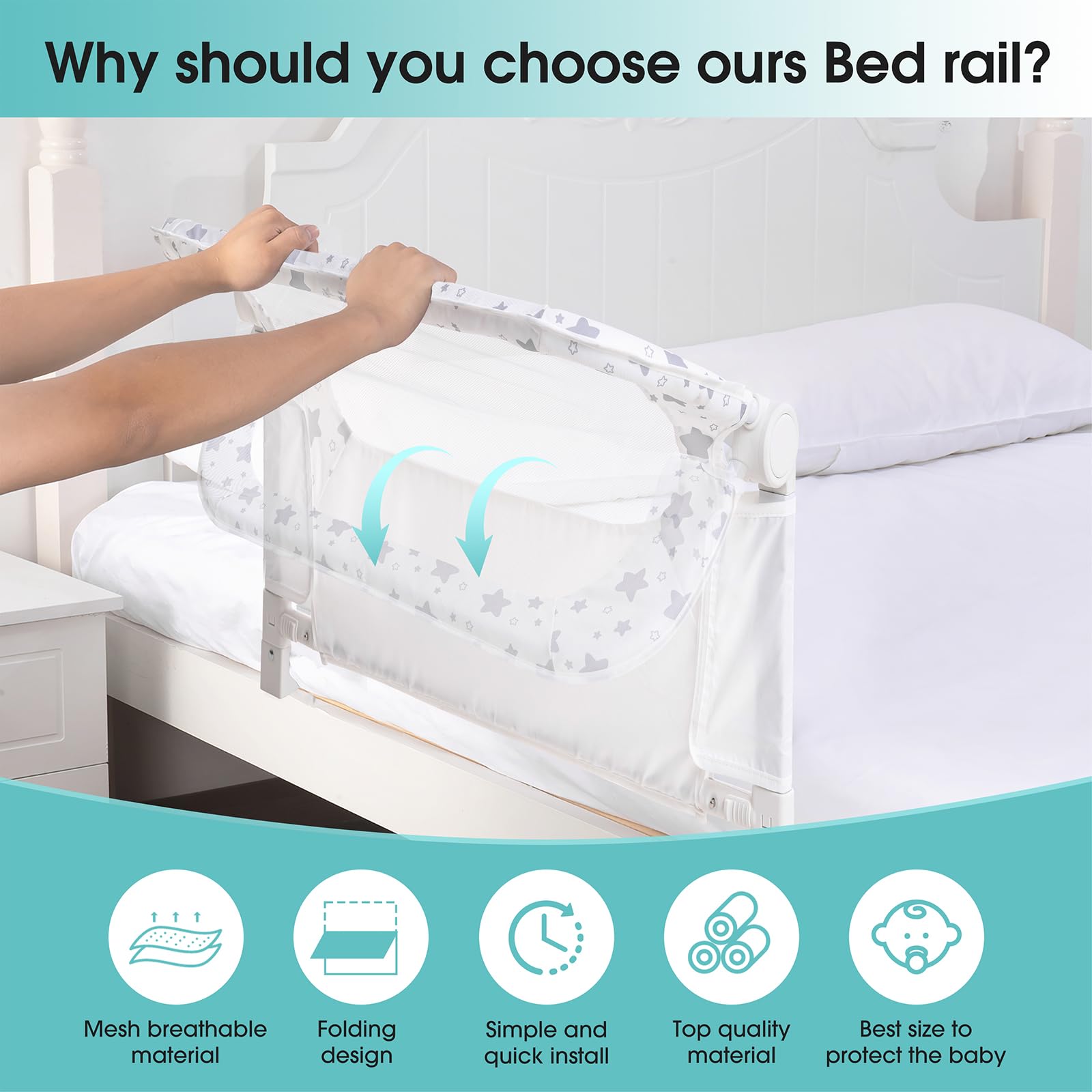 NUTIKAS bed rail guard neutral-decor blends with modern nursery styles.