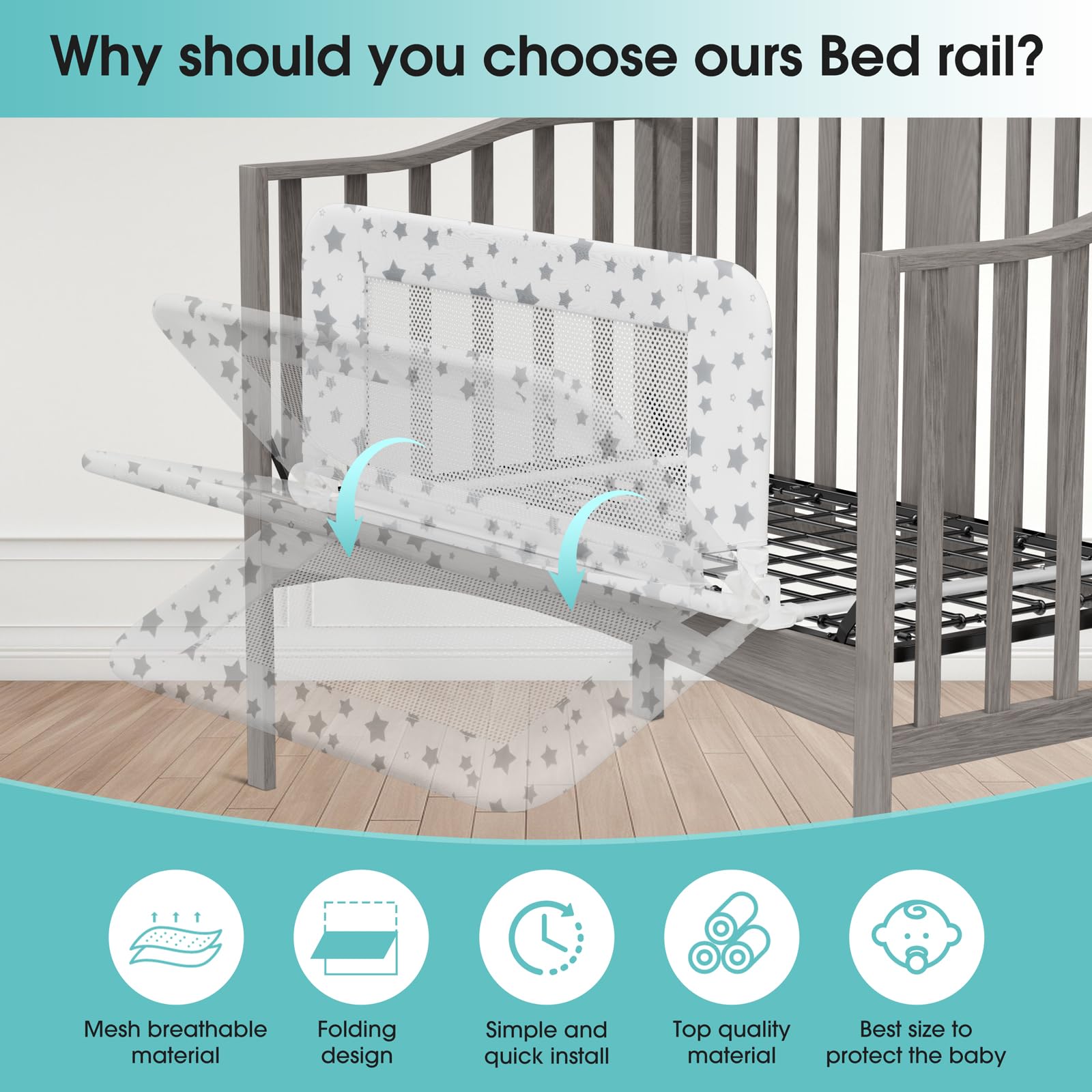 NUTIKAS dimensions 354d-276w-16h fit most cribs for reliable coverage