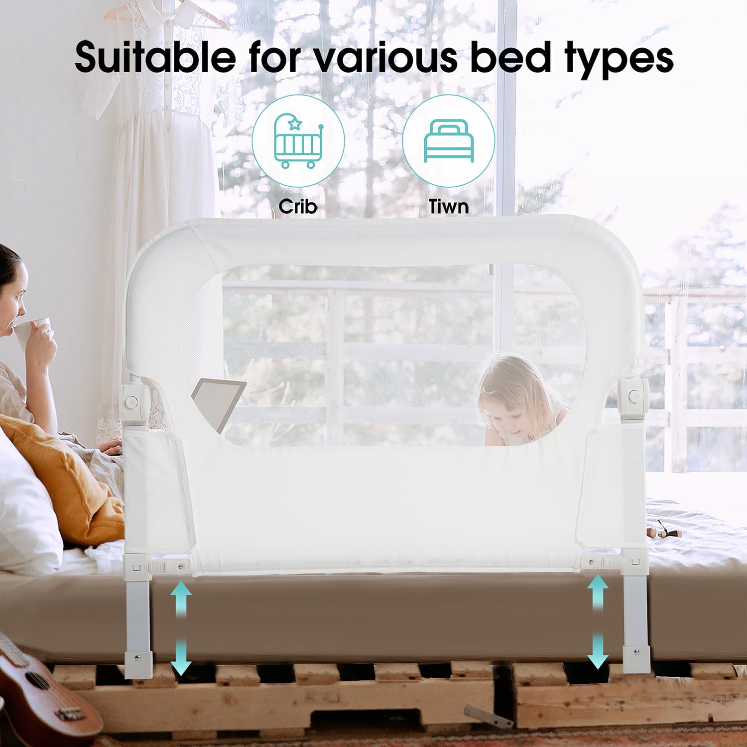 NUTIKAS toddler bed rail in use ensures safe sleeping with secure sides