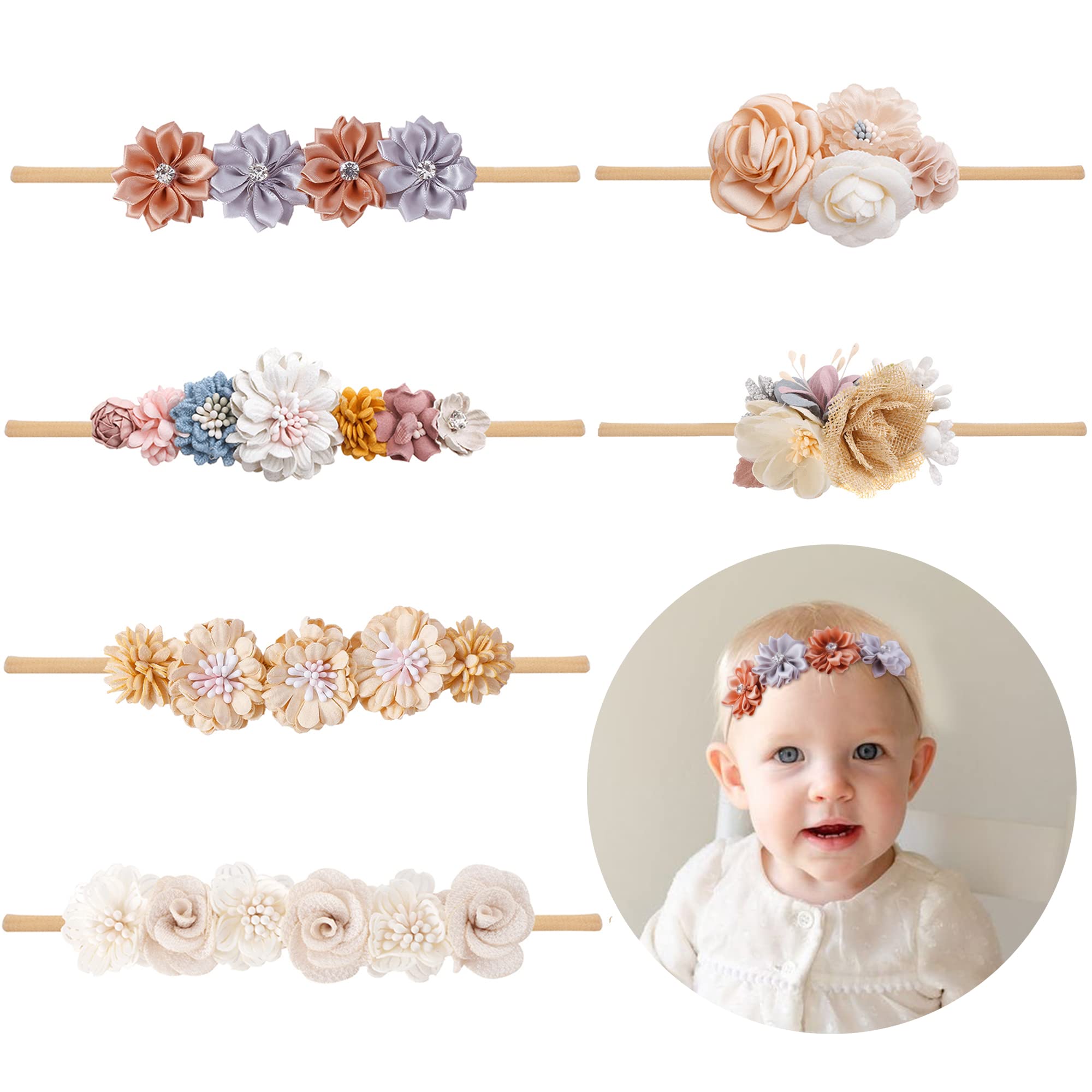 NUWAJP baby flower headbands six-pack for newborn to toddler styling