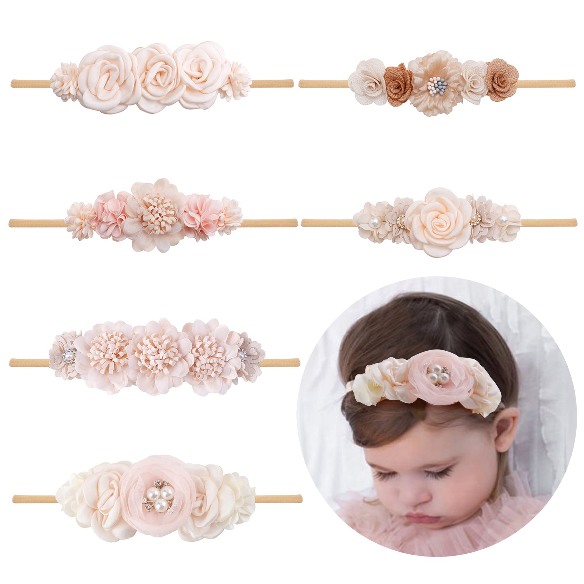 NUWAJP baby girl flower headband set laid flat for styling ideas
