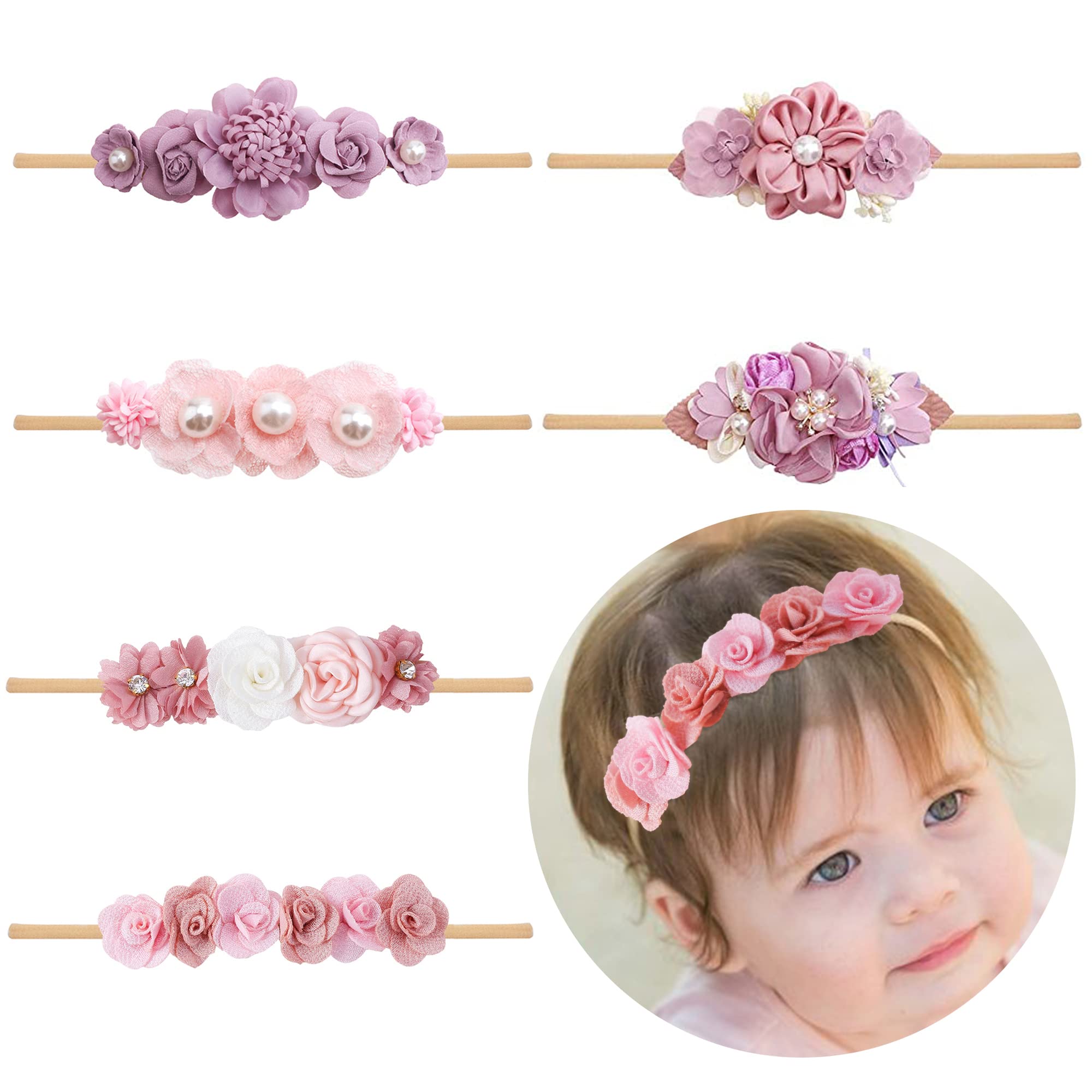 NUWAJP baby girl flower headbands pack with six colors for versatile outfits