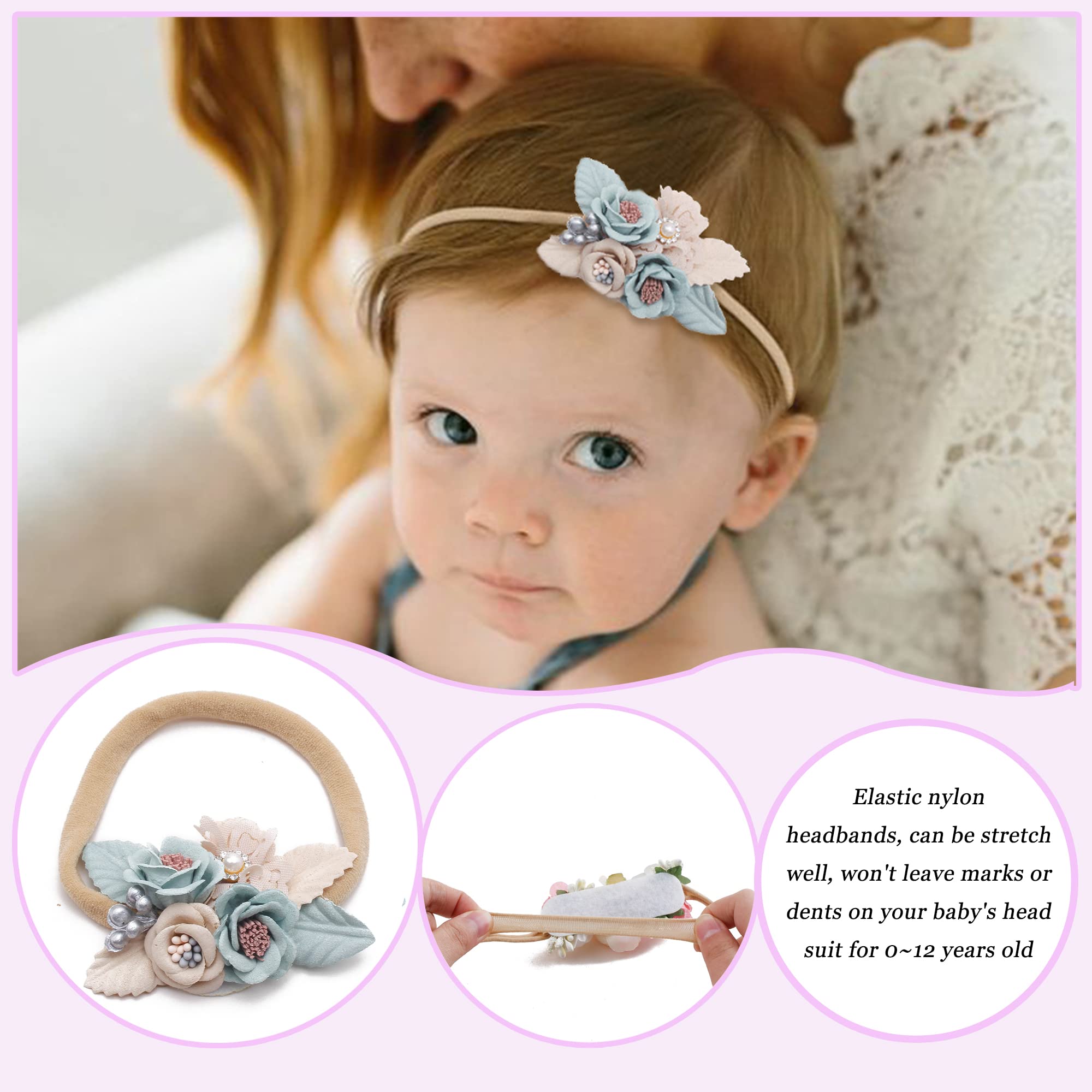 NUWAJP baby girl headbands with floral bows shown as a color-coordinated collection