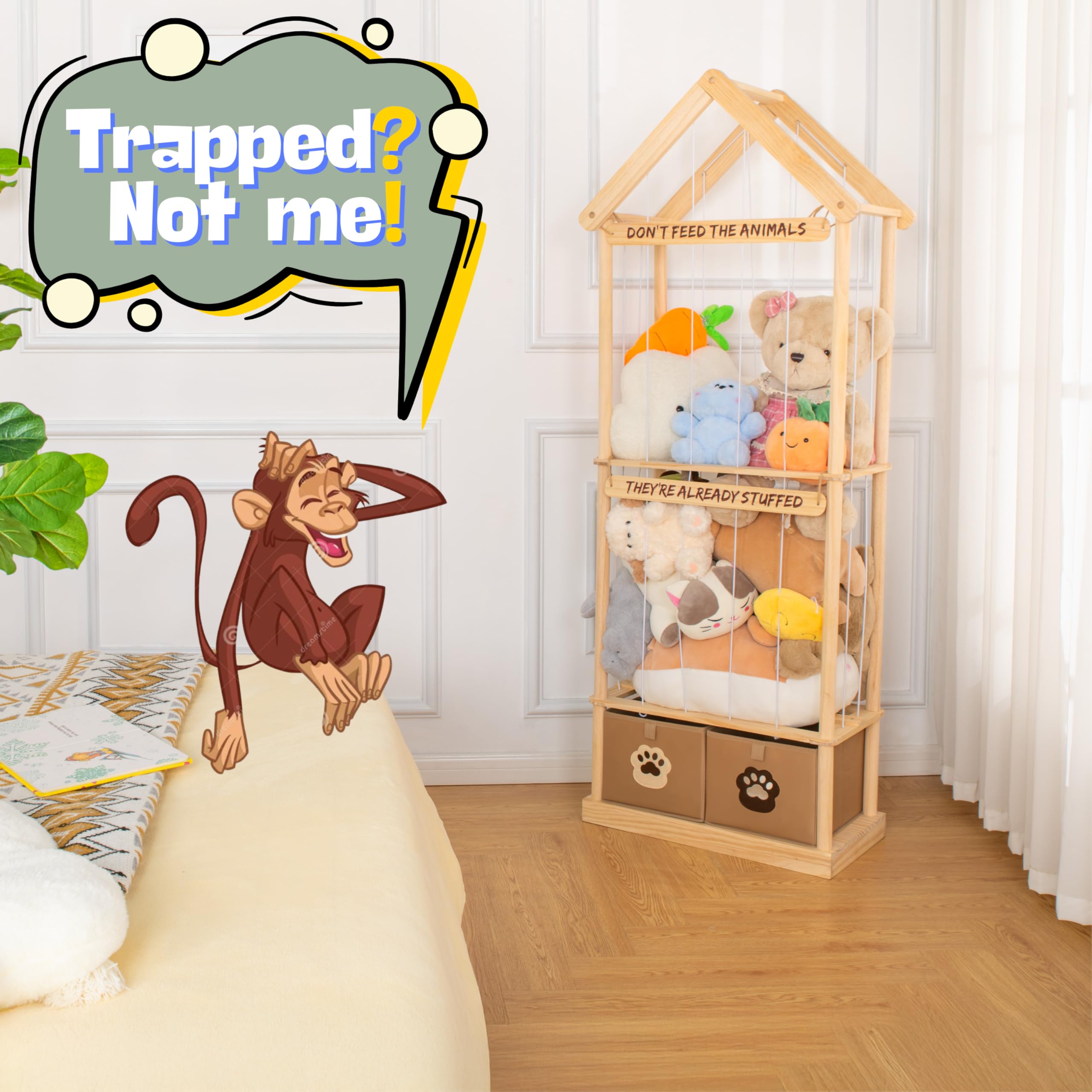 NUZZI extra-large capacity plush toy storage fits many plushies in one place.