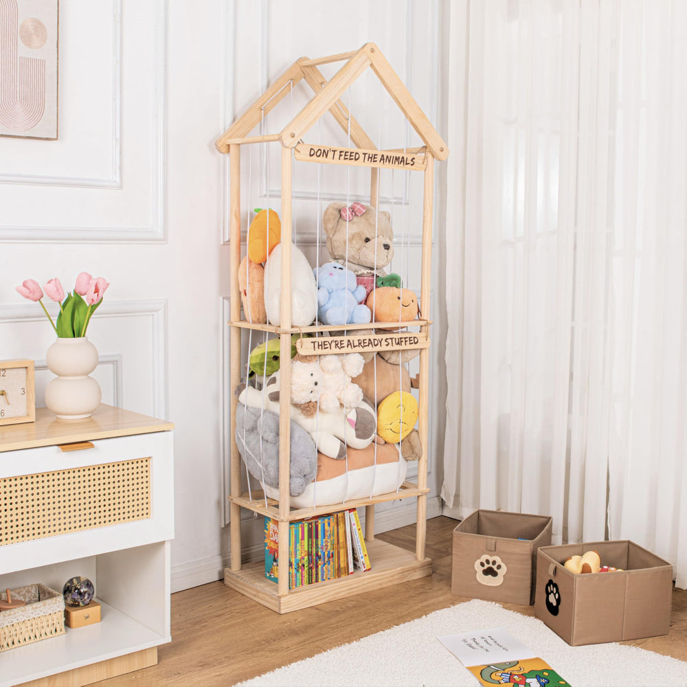 NUZZI stuffed animal holder for kid room keeps cuddly friends within reach.