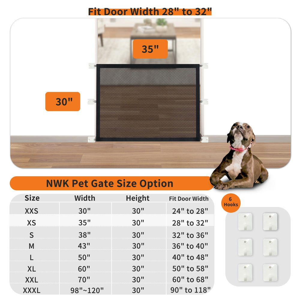 NWK Magic Dog Gate 6-hooks close-up emphasizes reinforced strength to deter climbing.