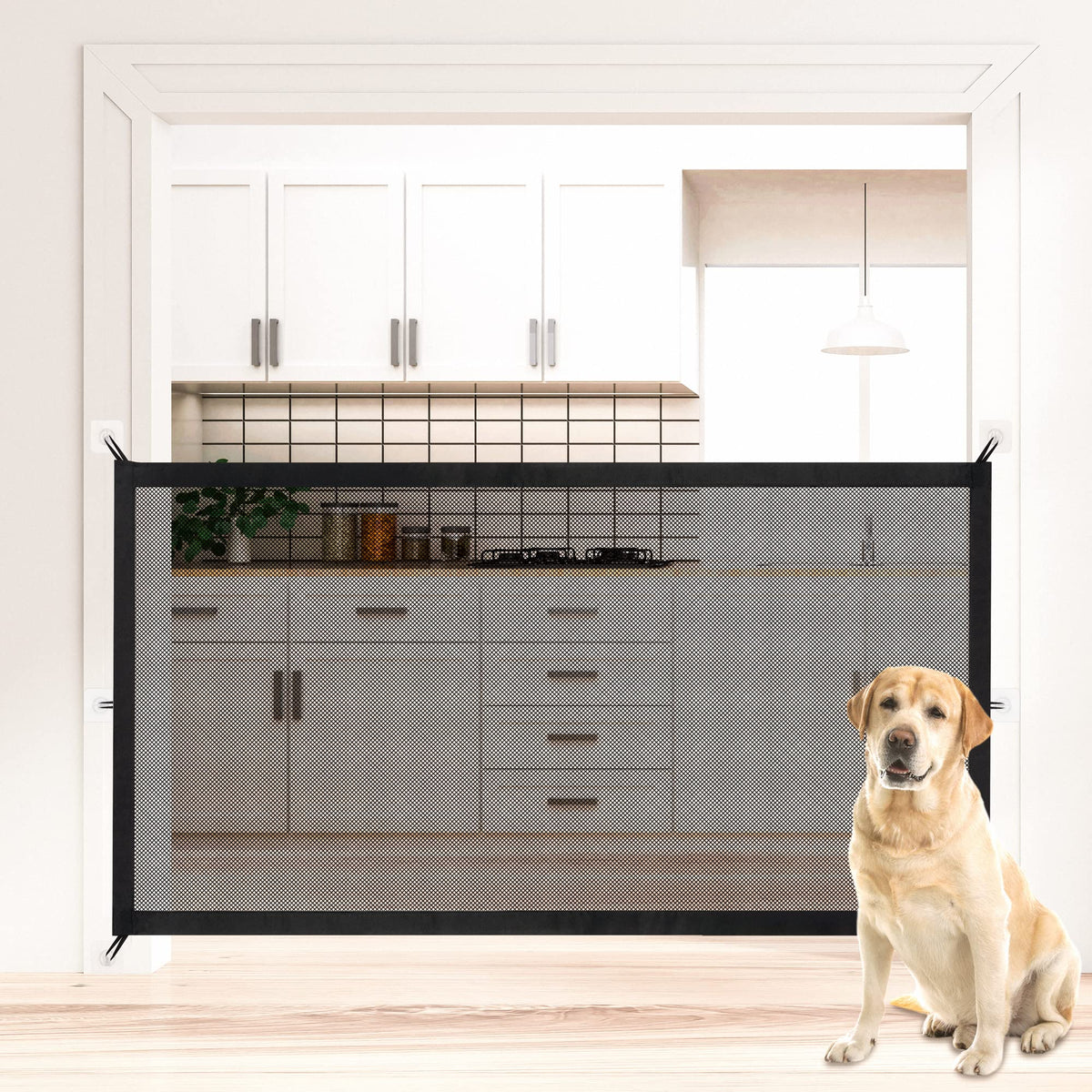 NWK Magic Dog Gate doorway setup shows sturdy containment for curious pets.