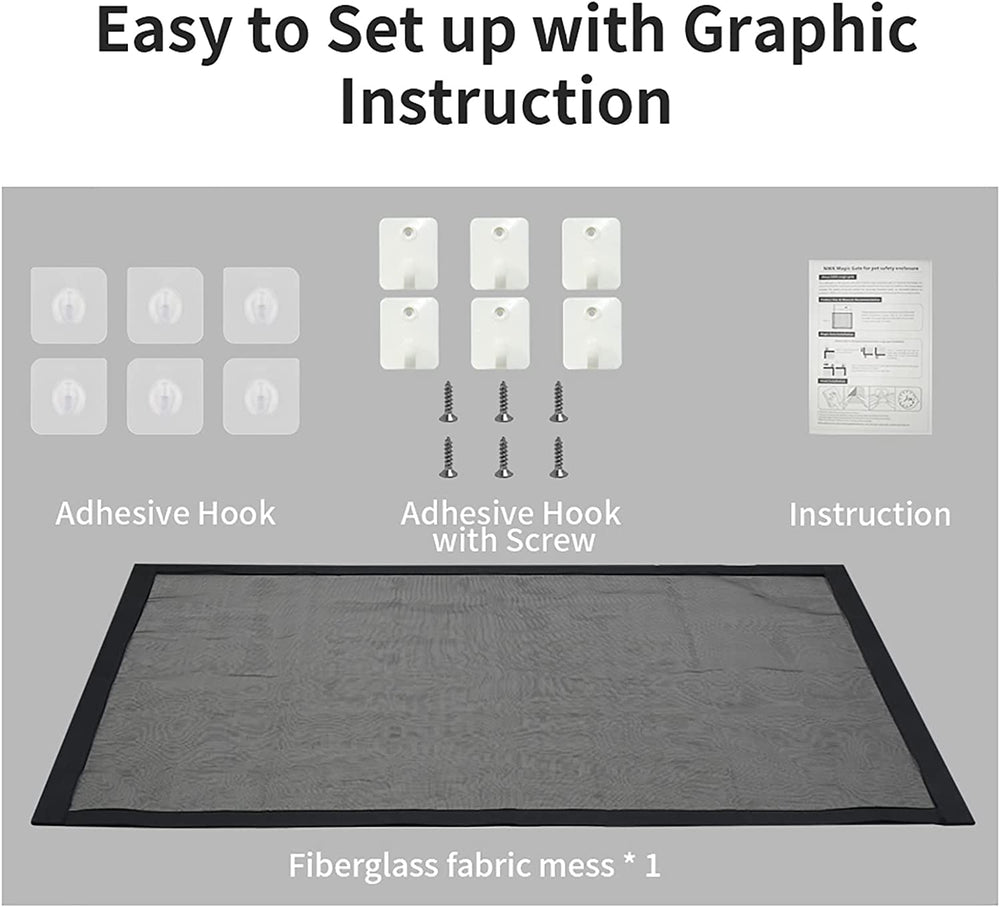 NWK Magic Dog Gate drywall-screws image highlights optional hardware for uneven walls.