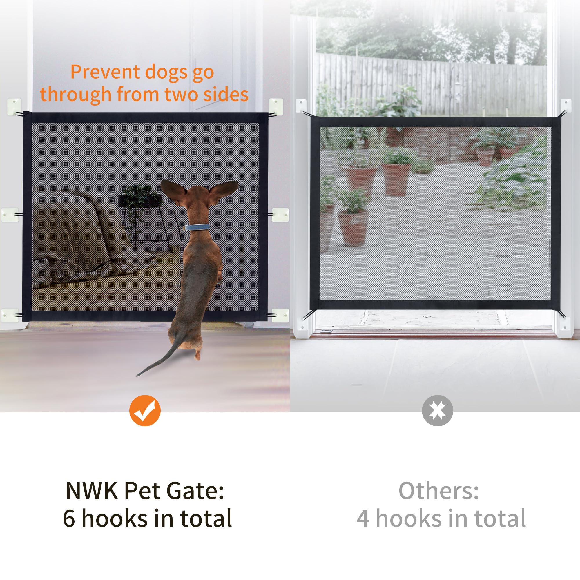 NWK Magic Dog Gate fiber glass weave illustrates durable construction resisting claws and wear.