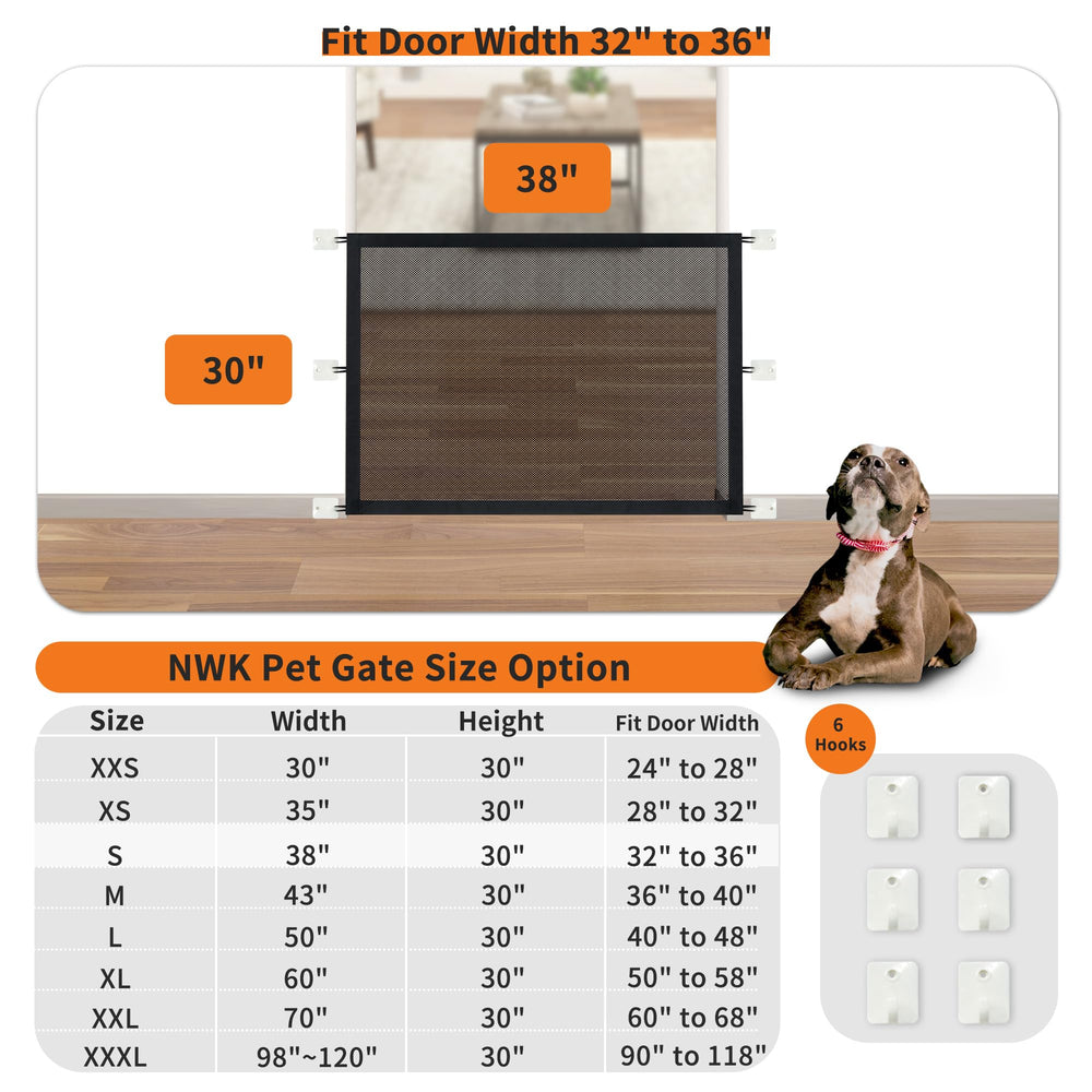 NWK Magic Dog Gate fit-frame-32-36 demonstrates exact doorway compatibility for pet safety.