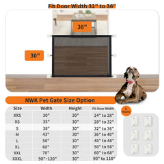 NWK Magic Dog Gate fit-frame-32-36 demonstrates exact doorway compatibility for pet safety.