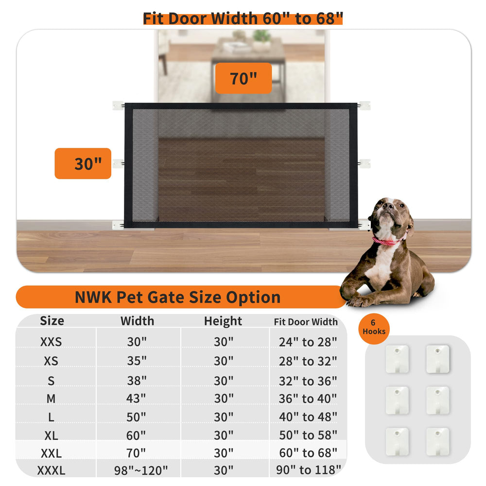 NWK Magic Dog Gate six-hooks closeup highlights reinforced stability for active dogs.