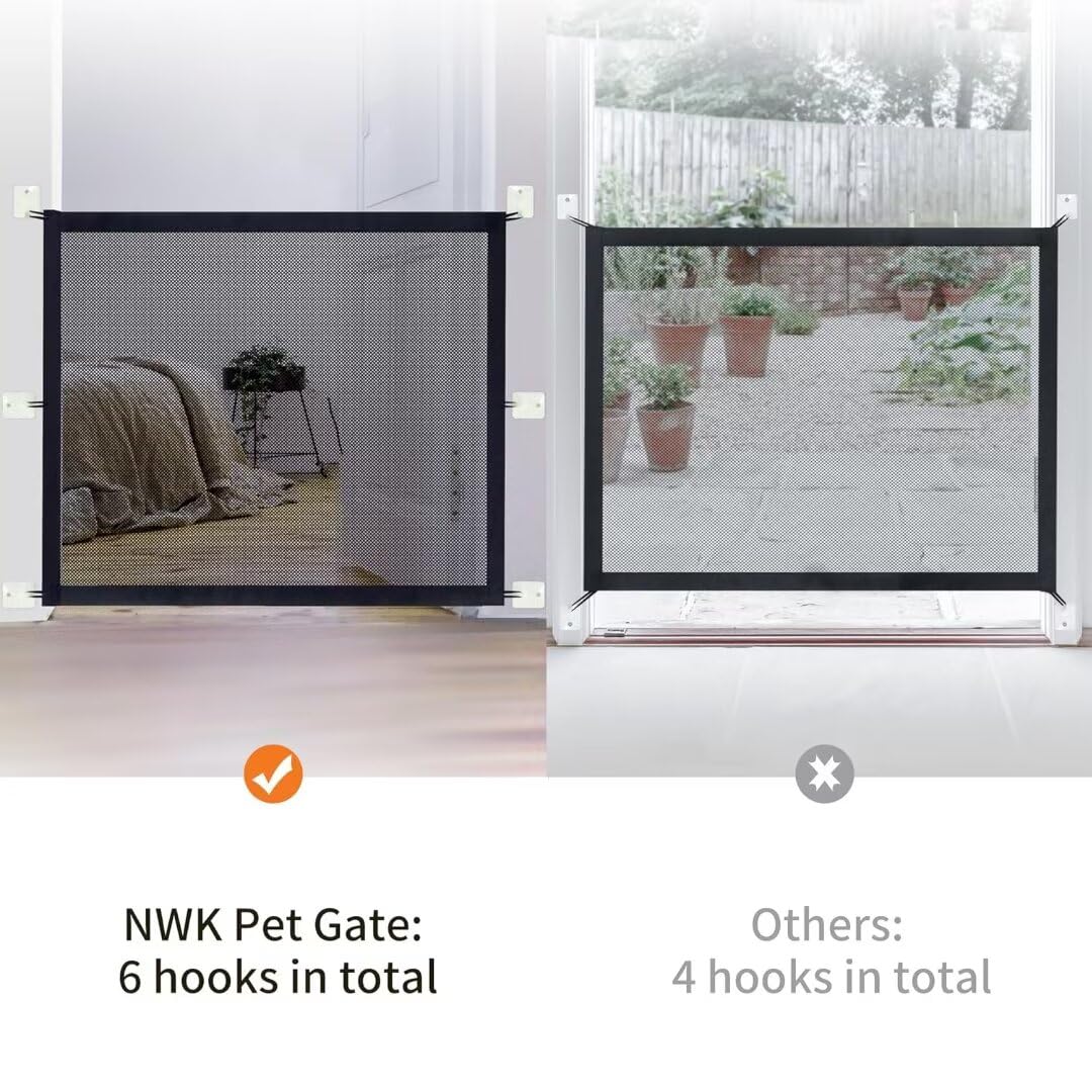 NWK Magic Dog Gate six-hooks design enhances stability and prevents climbing.