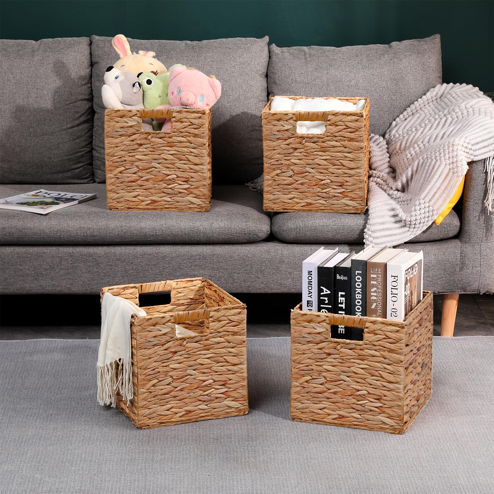 NWSHO65 kitchen shelf organization using cube baskets to declutter countertops.