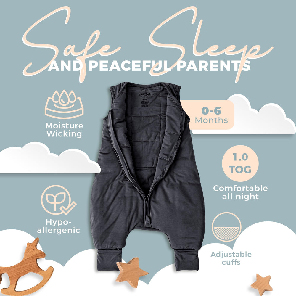 Nyte Nyte Baby sleep sack gray inverted zip enables easy diaper changes and secure coverage.