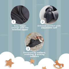 Nyte Nyte Baby sleep sack gray adjustable feet cuffs for custom warmth.