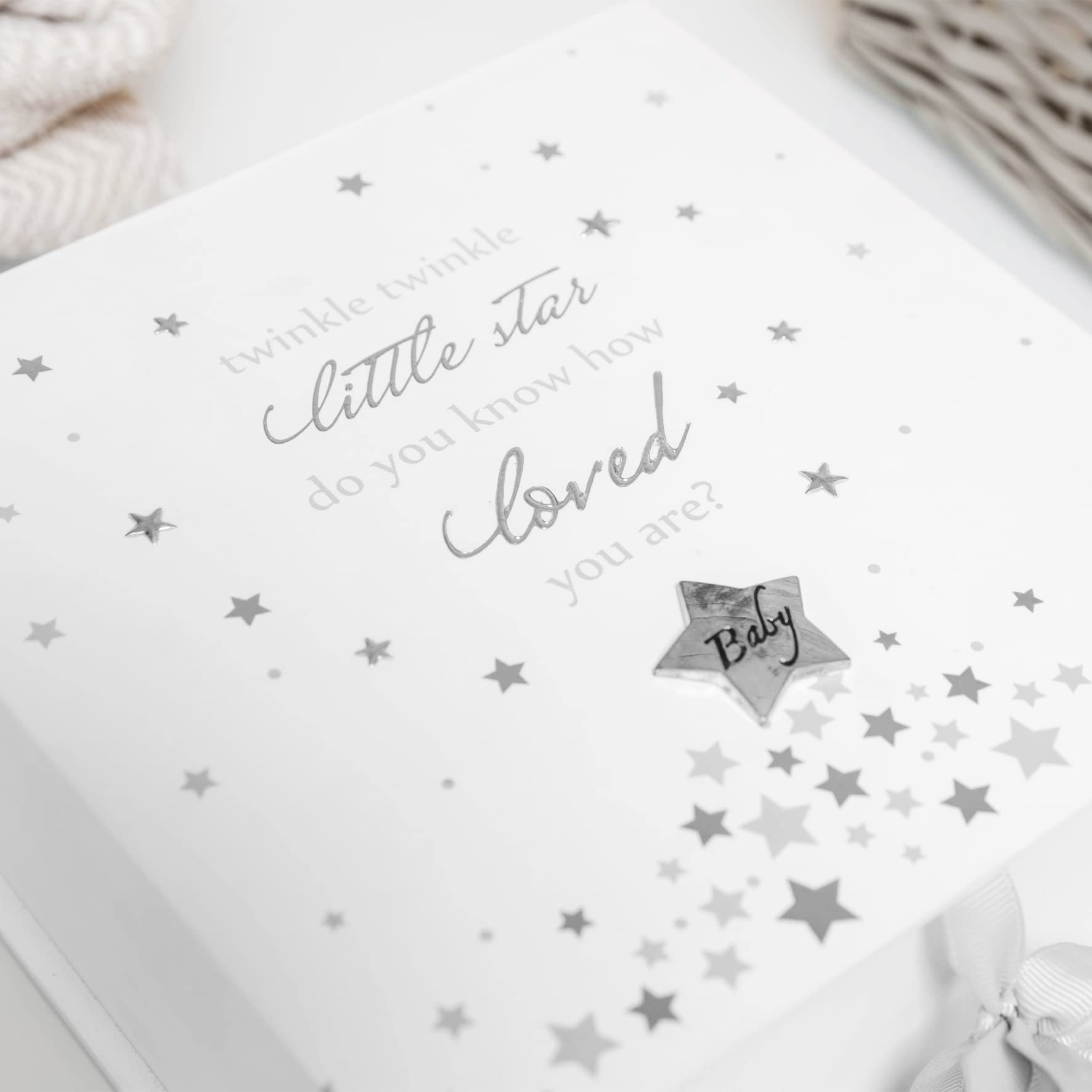 Oaktree Gifts Twinkle Twinkle box with silver star pattern, adds a stylish storage for memories.