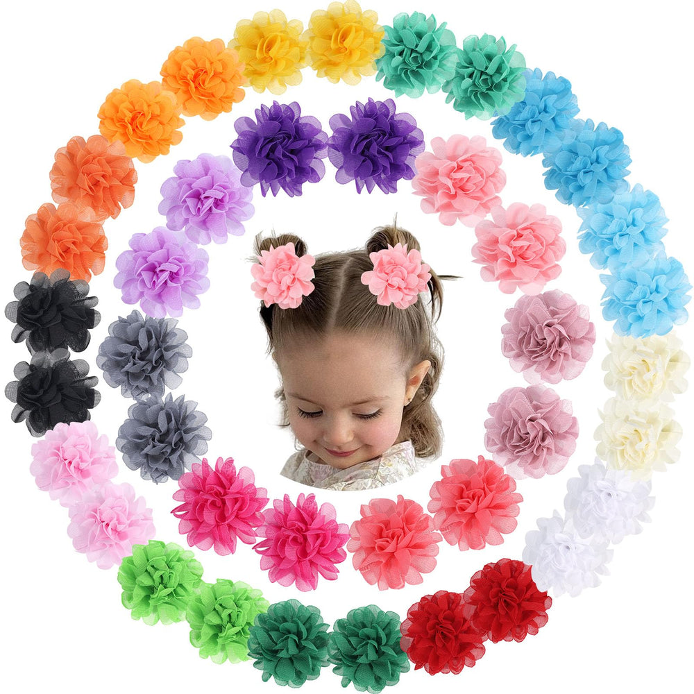 OAOLEER 2-inch chiffon flower bow clip on kids hair for gentle hold.