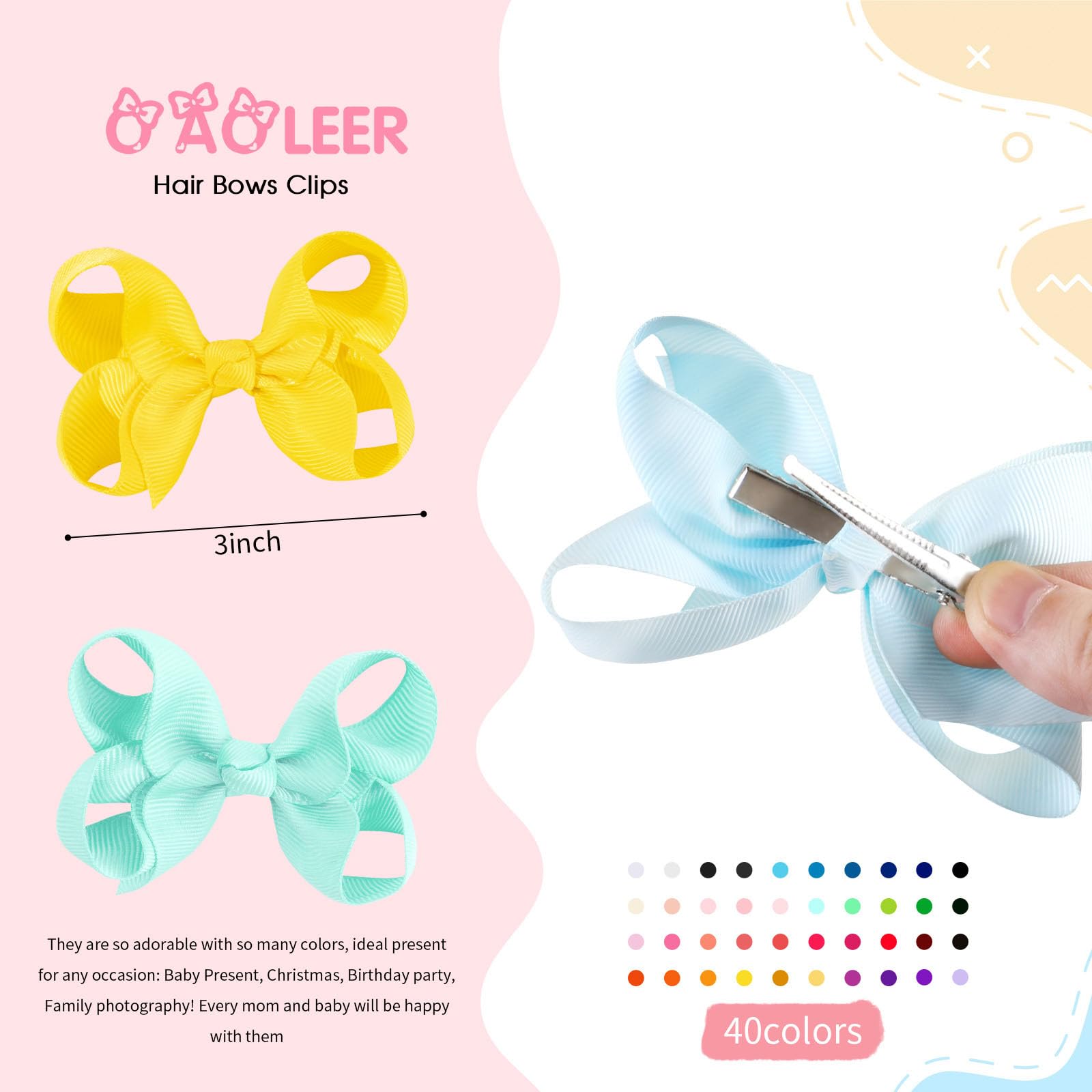 OAOLEER 3-inch hair bows with alligator clips provide secure grip for quick, tidy styling.