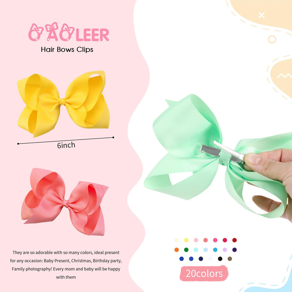 OAOLEER 6-inch grosgrain bows with clips secure toddler hairstyles.