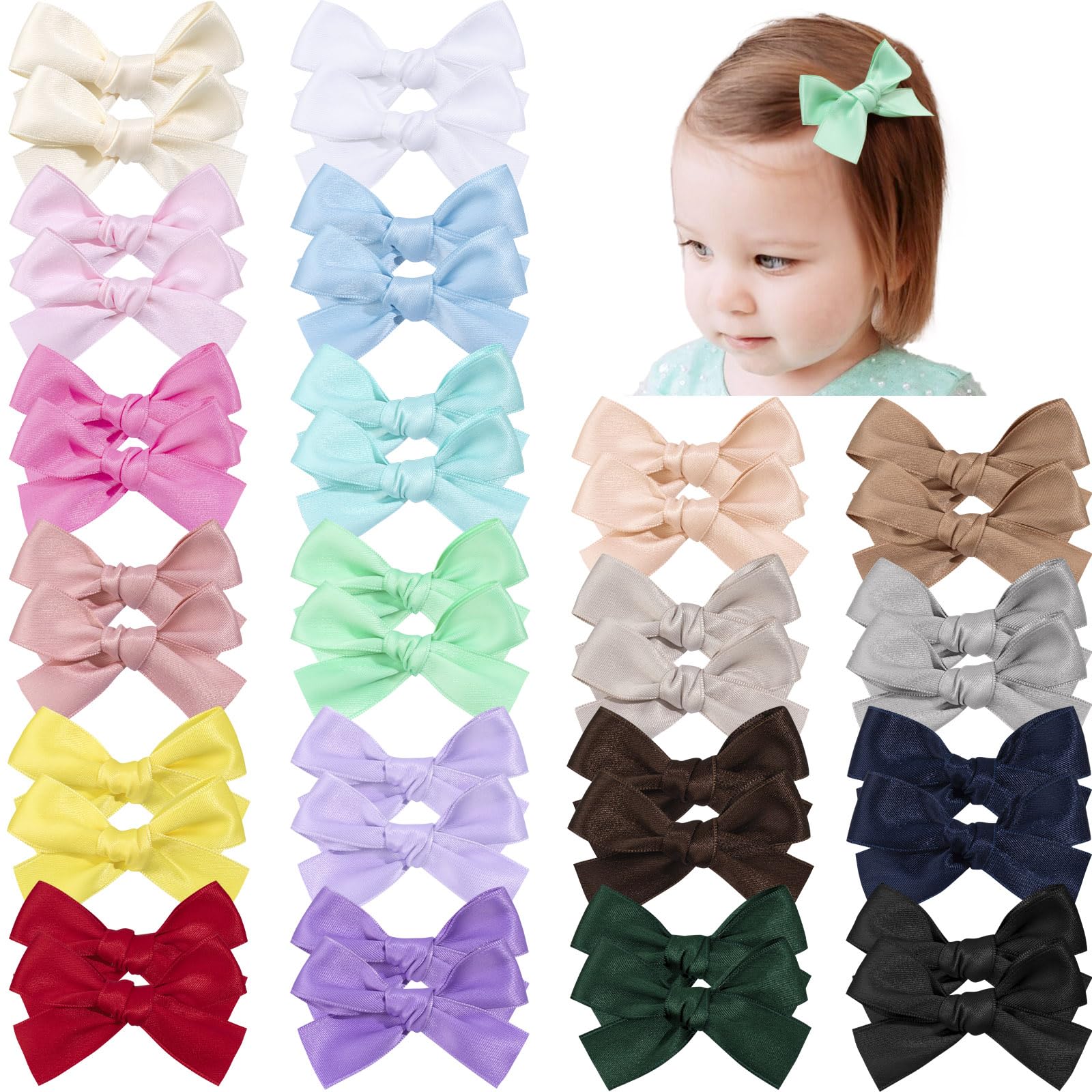 OAOLEER satin baby hair bows clip; gentle non-slip grip for daily wear.