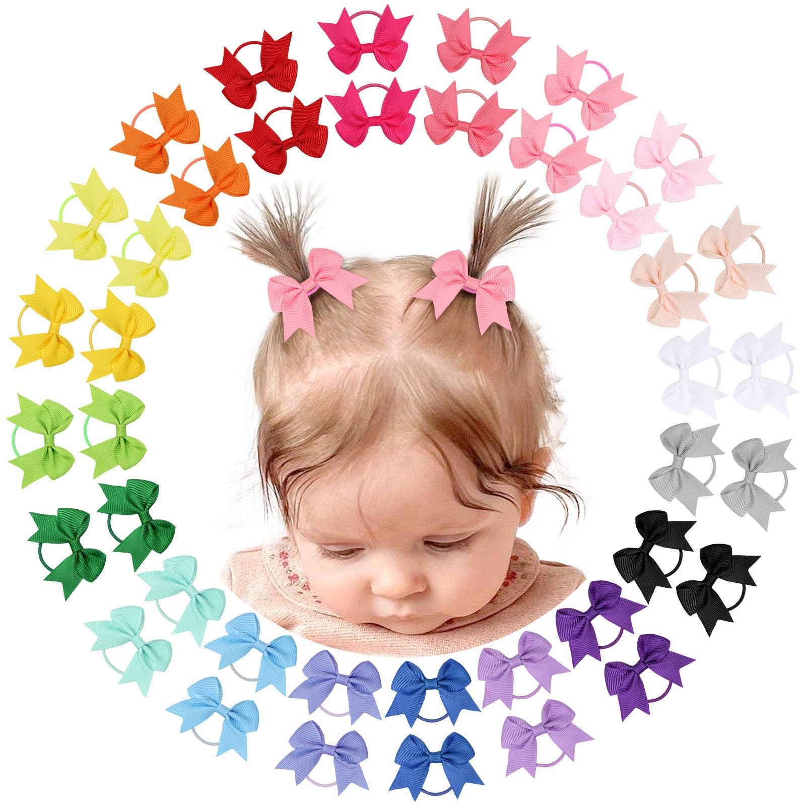 OAOLEER baby hair ties with bows 2-inch close-up for secure, gentle ponytails.