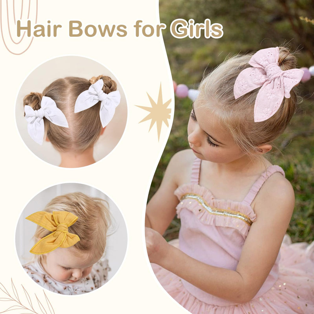 Oaoleer linen bow close-up shows compact 2.7x2 inch size for delicate hair