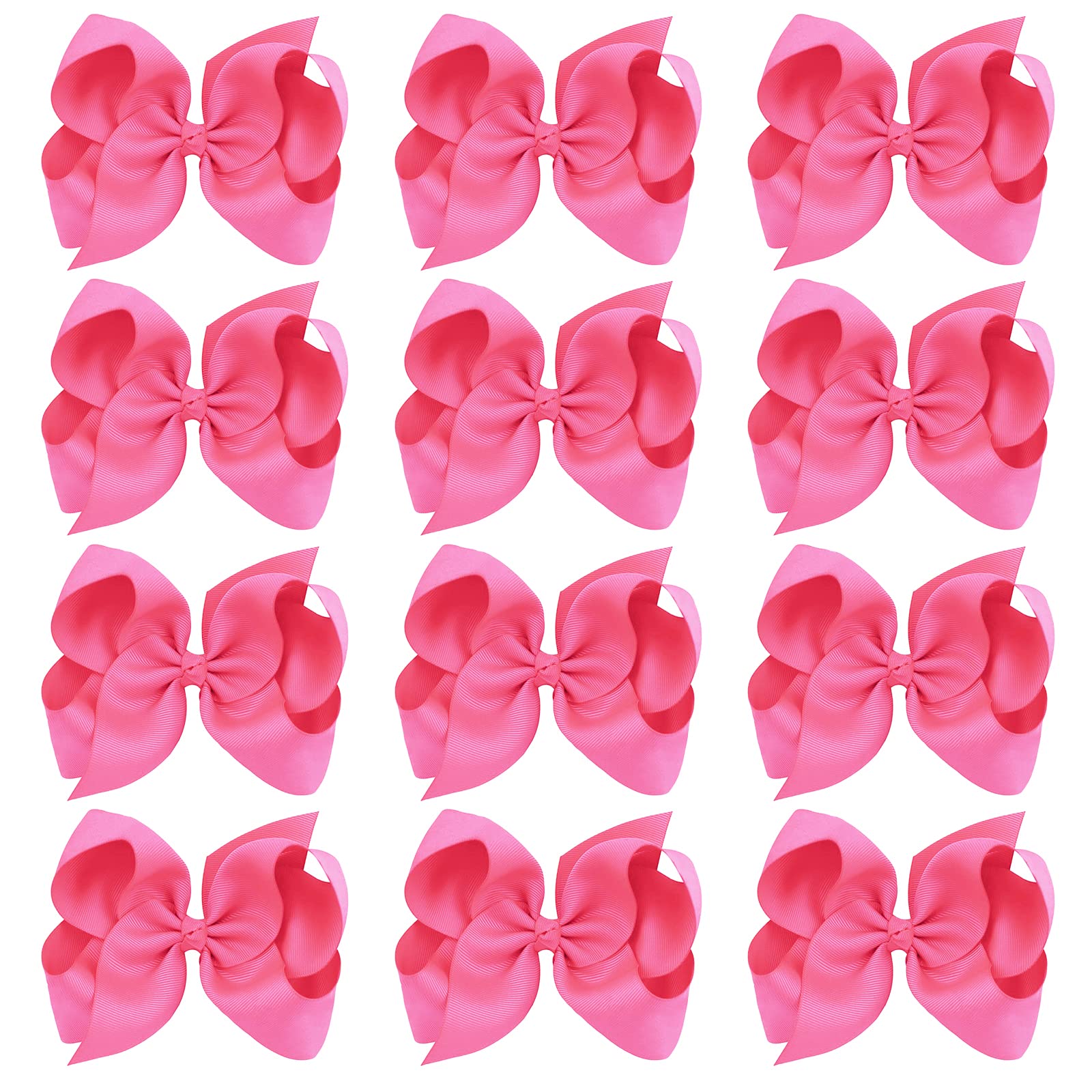 OAOLEER hot pink bow 8-inch close-up showing vibrant color and durable grosgrain texture for everyday wear.