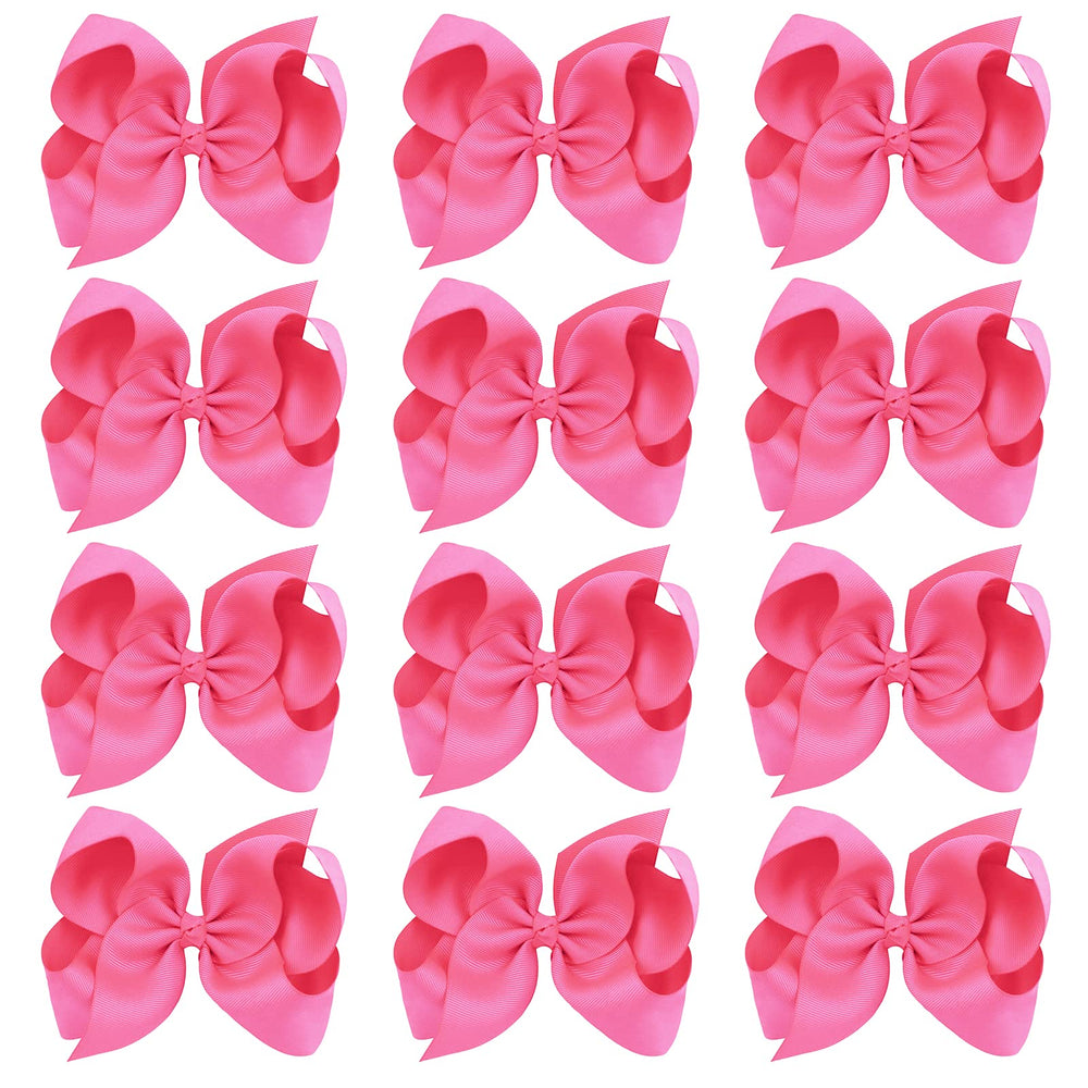 OAOLEER hot pink bow 8-inch close-up showing vibrant color and durable grosgrain texture for everyday wear.