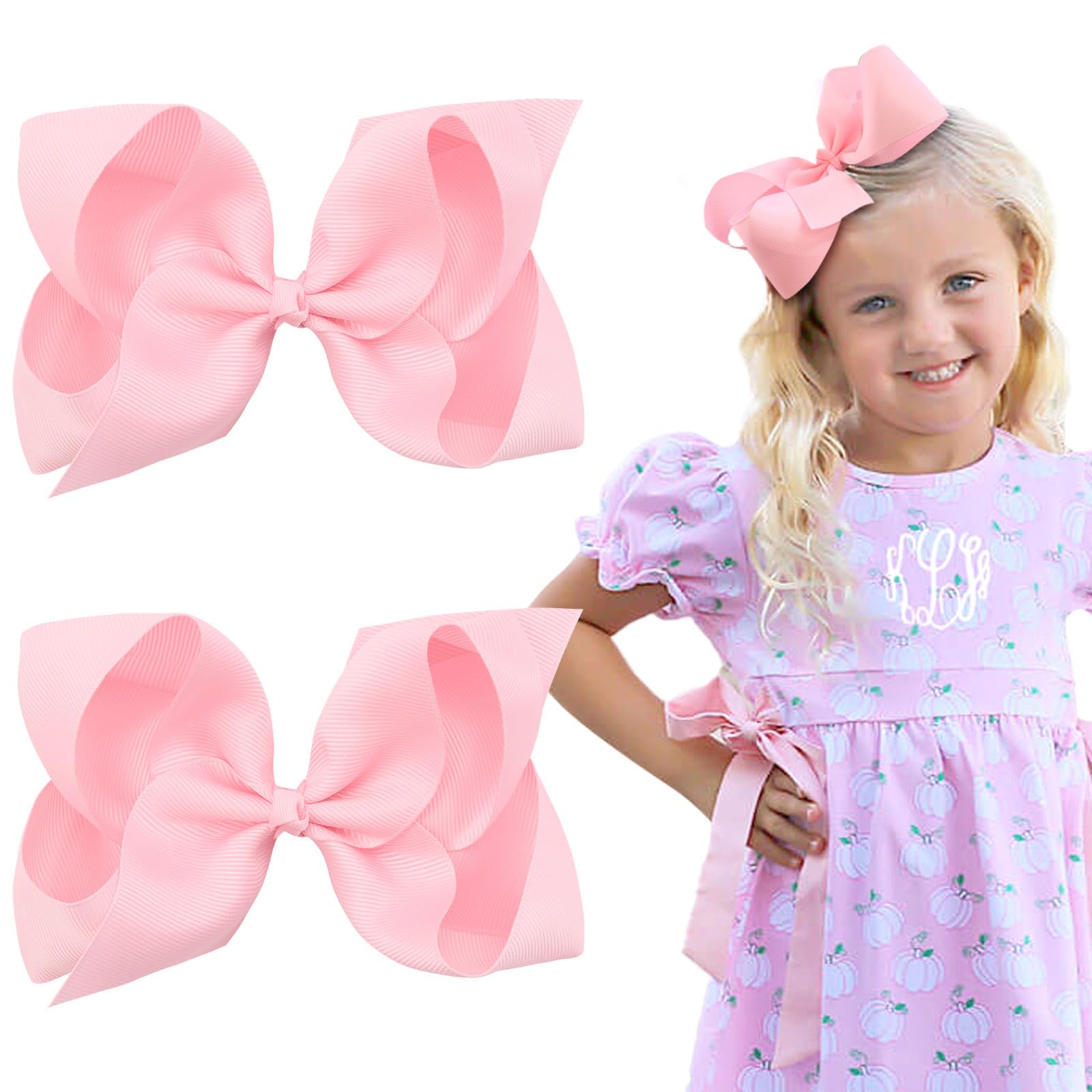 OAOLEER 2pcs pink layered bows on clips for easy toddler styling
