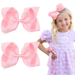 OAOLEER 2pcs pink layered bows on clips for easy toddler styling