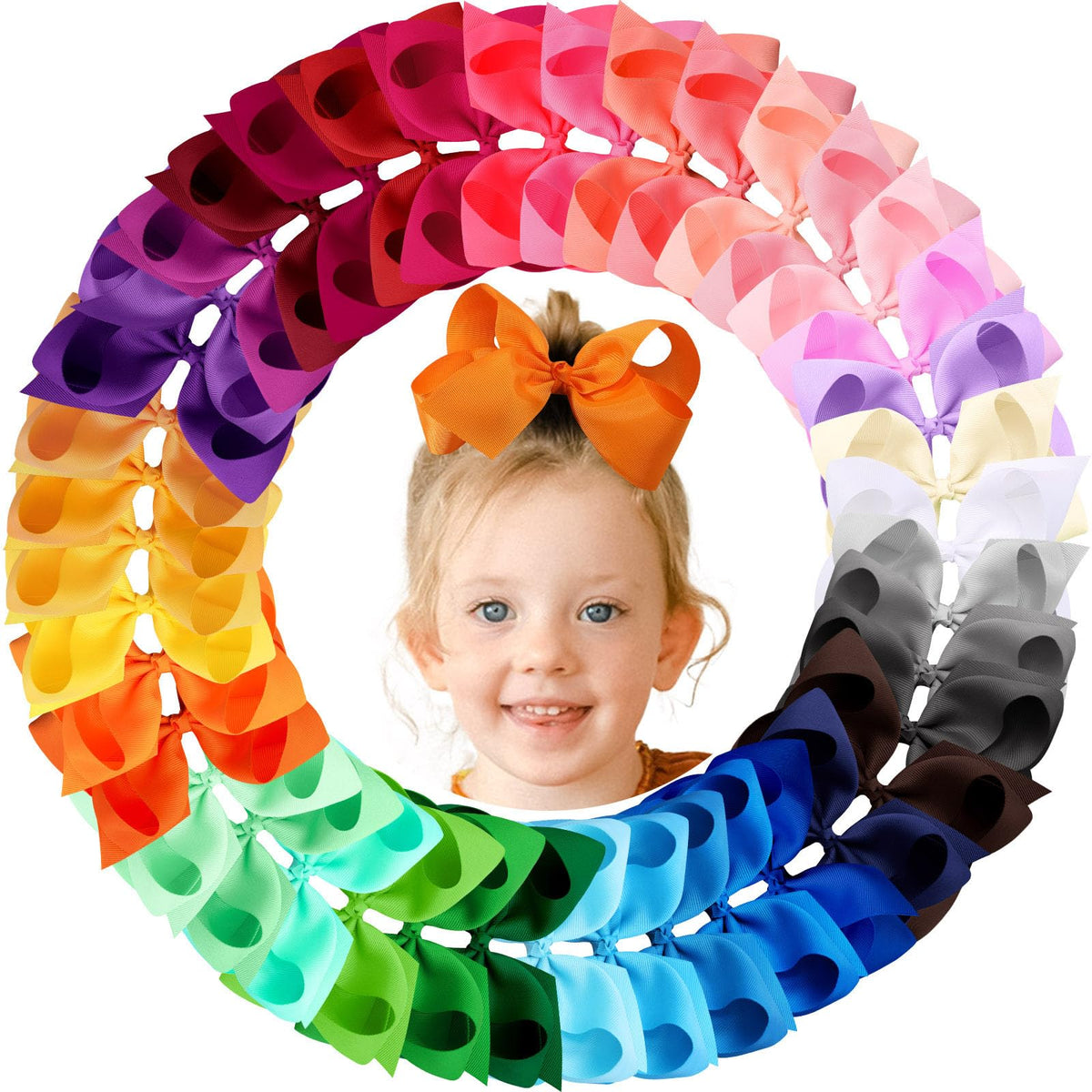 OAOLEER 40pcs 6-inch hair bows pack in vibrant colors for quick daily outfits.