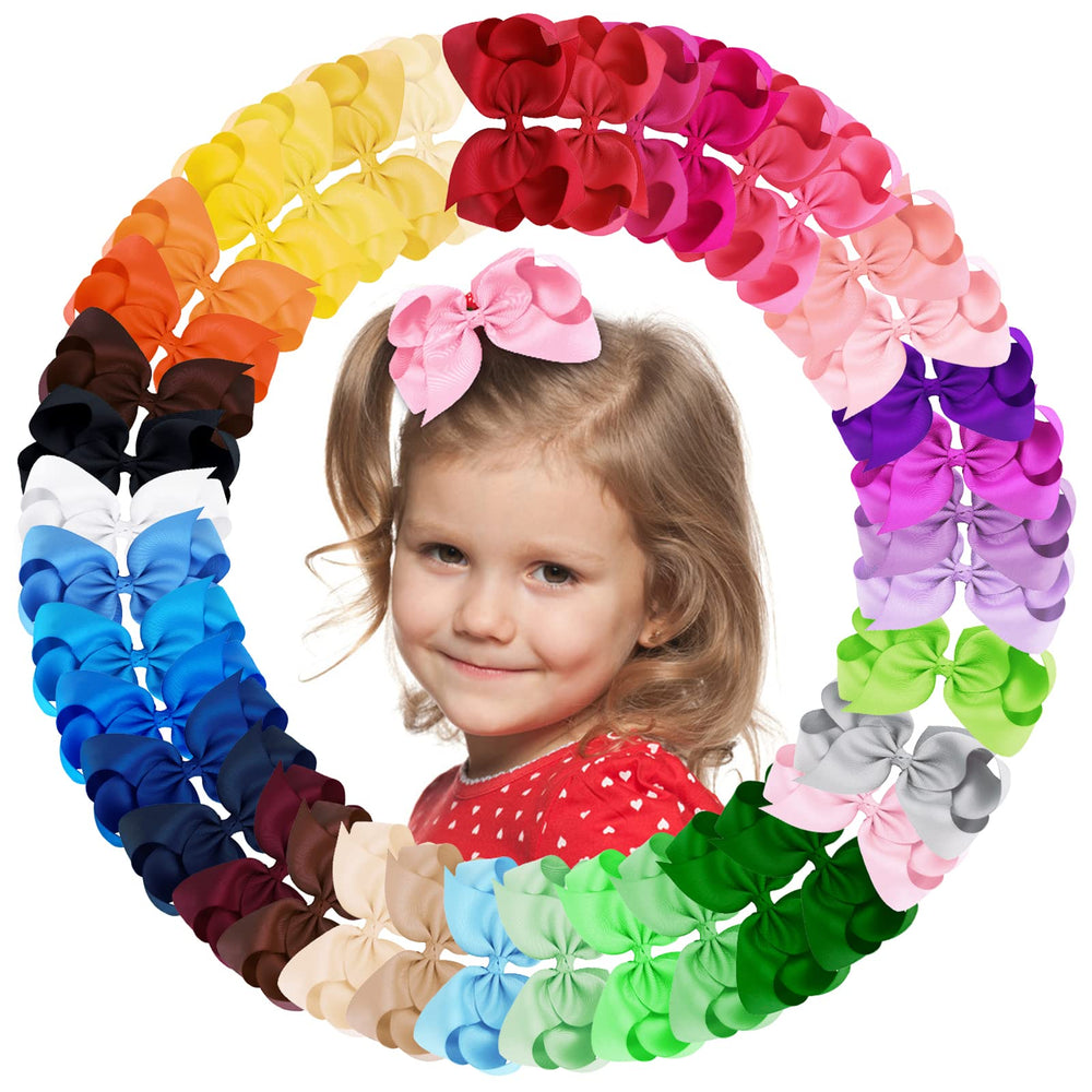 OAOLEER 40pcs hair bows packaging shows vibrant colors for coordinating outfits.