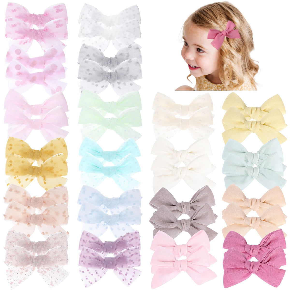 OAOLEER 40Pcs Tulle Hair Bows pack for everyday outfit matching.