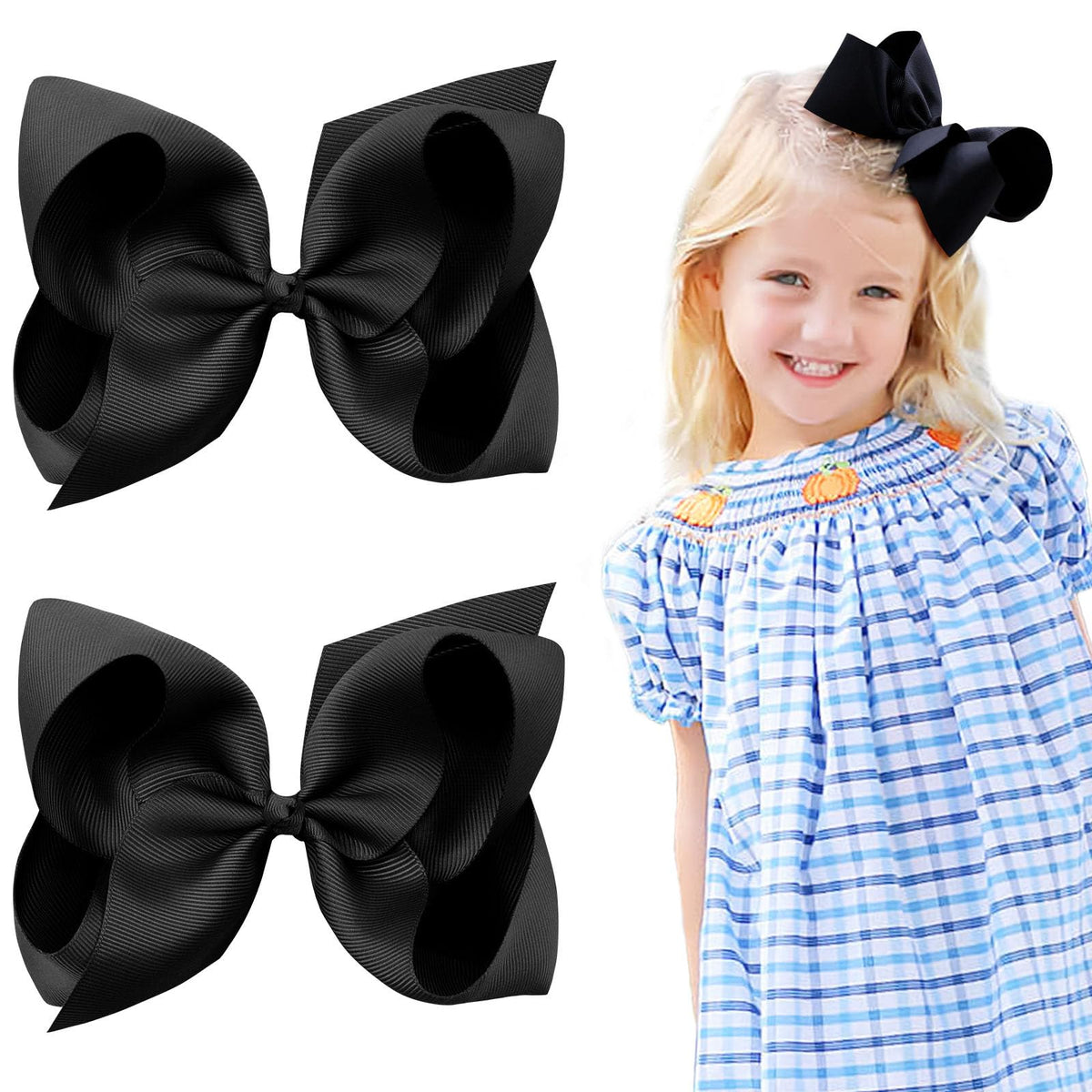 OAOLEER black layered grosgrain ribbon alligator clip closeup showing secure grip for toddlers.