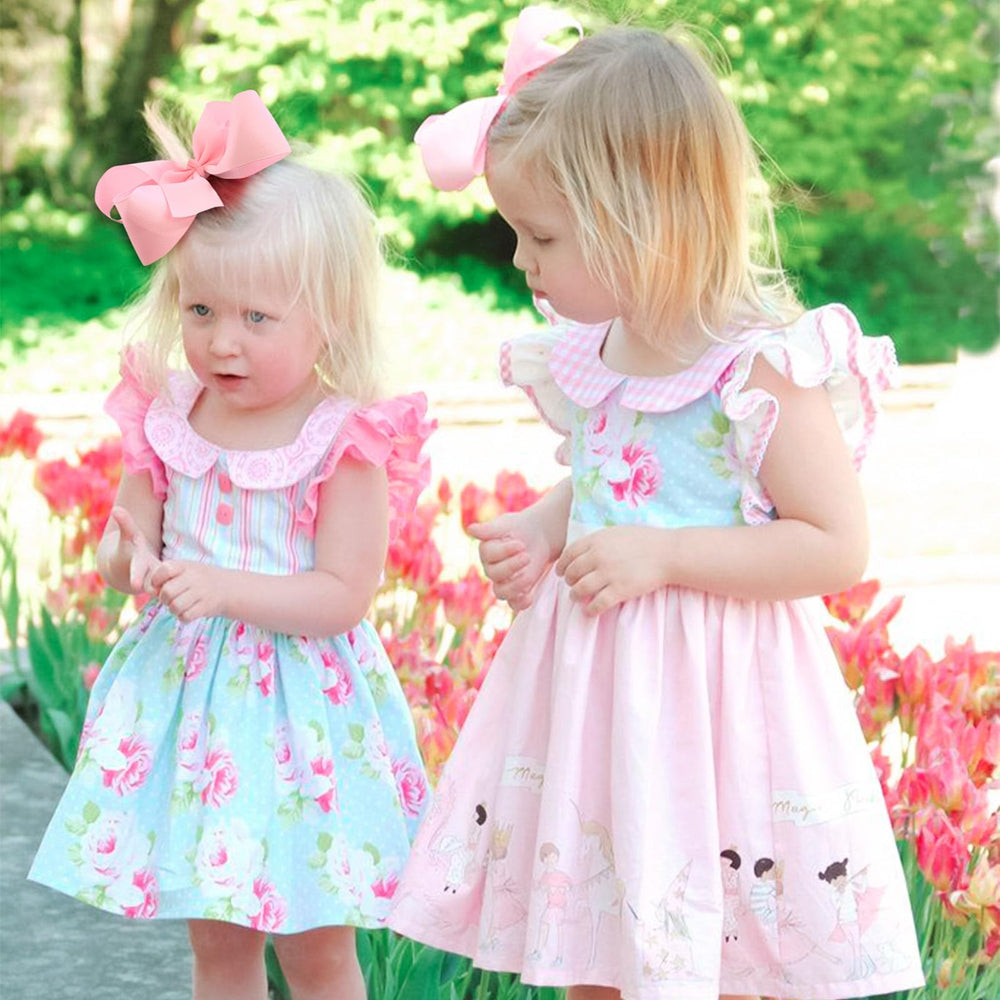 Close-up of pink layered grosgrain ribbon bow details
