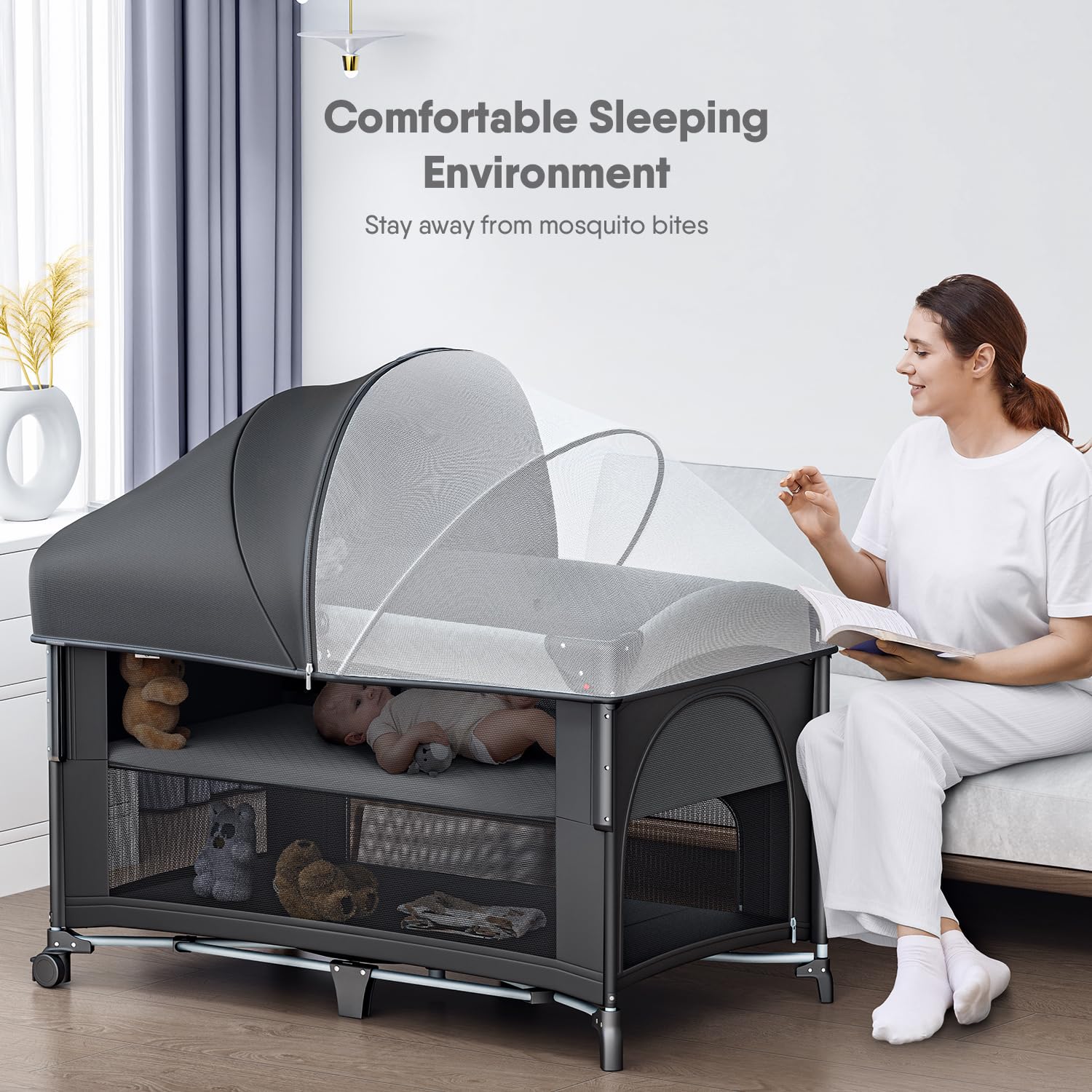 Obee Odee 4 in 1 baby bassinet mosquito-net highlights insect protection and easy monitoring