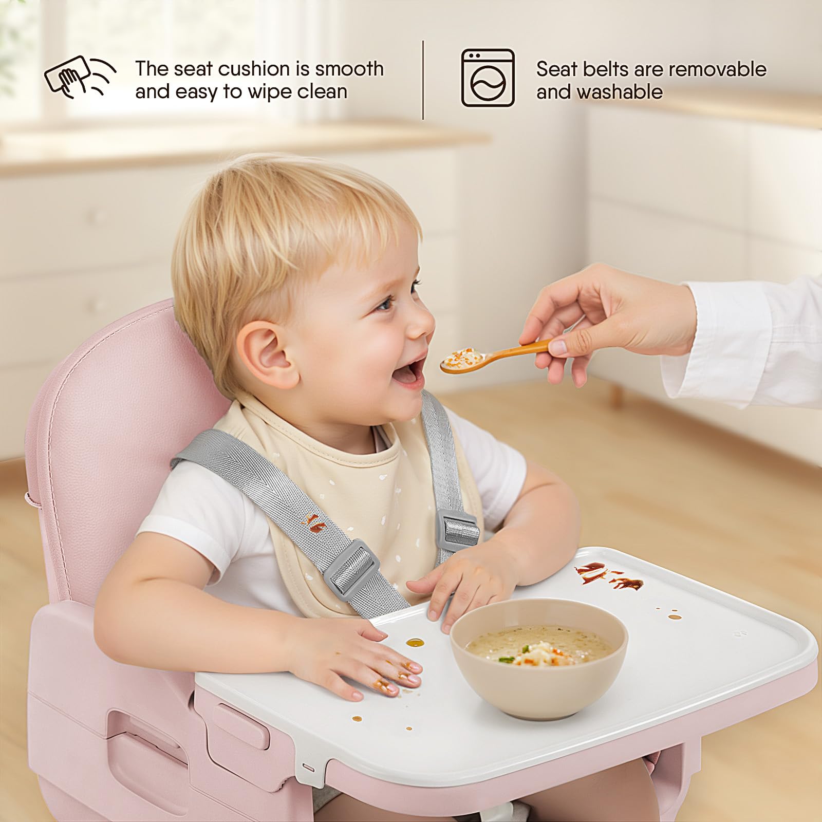 Obee Odee foldable high chair shown folded for travel and storage