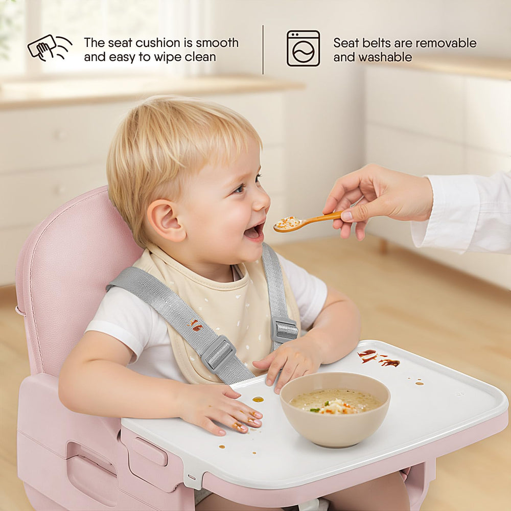 Obee Odee foldable high chair shown folded for travel and storage