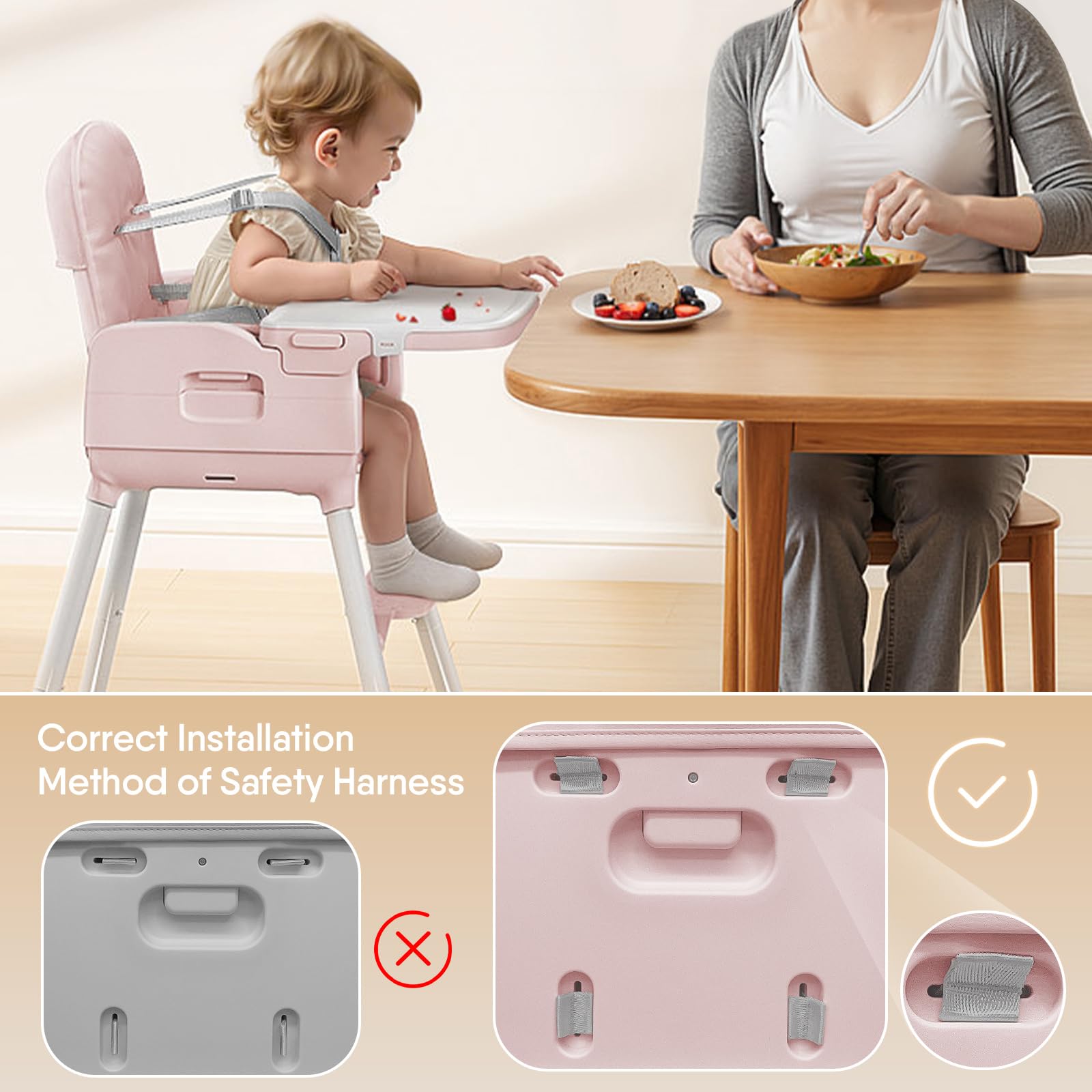 Obee Odee stroller-friendly high chair in pink for outings