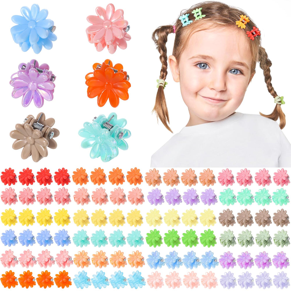 obeoby 128-pack small flower hair clips in a colorful array for versatile styling