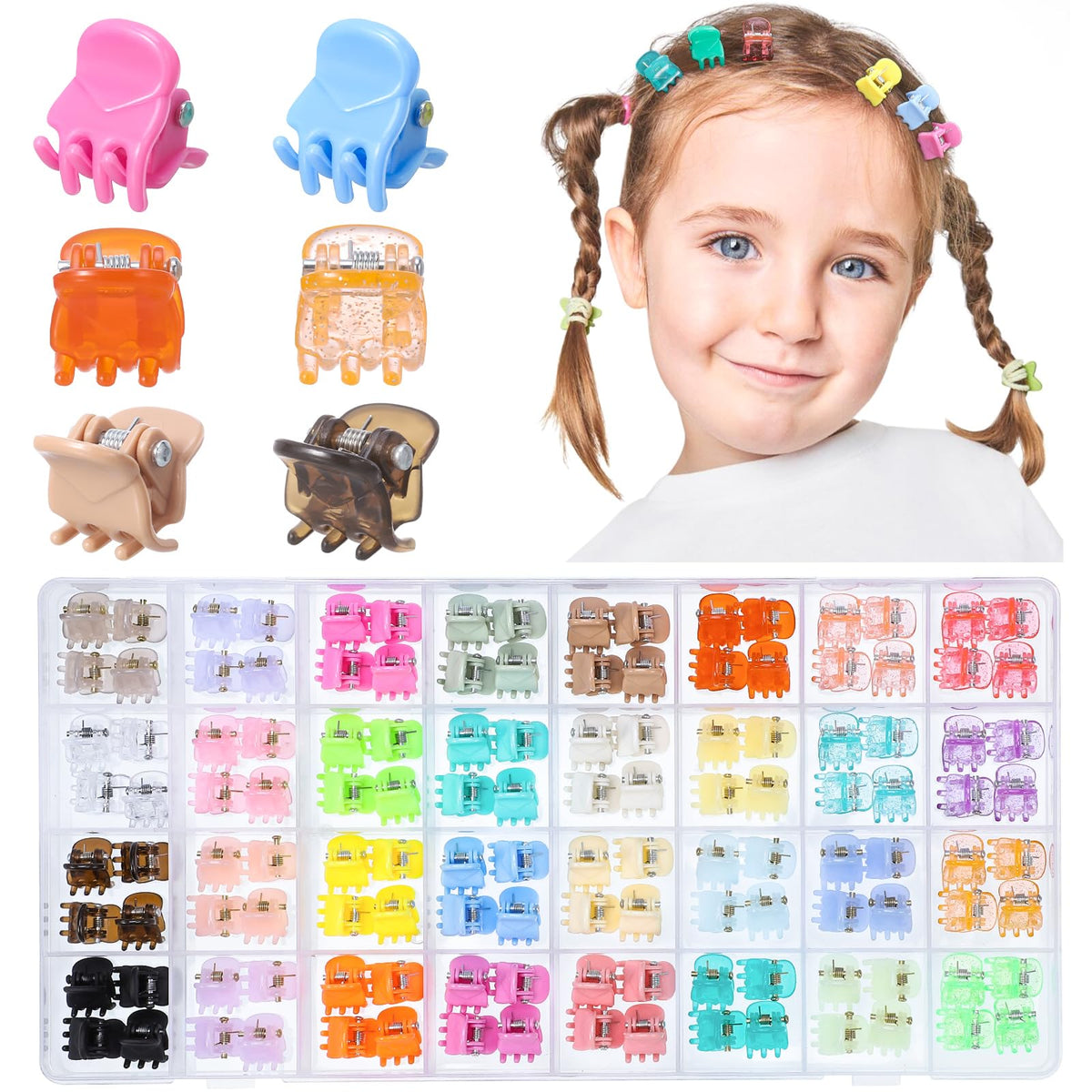 obeoby 132-pack mini hair clips in a box for easy color selection
