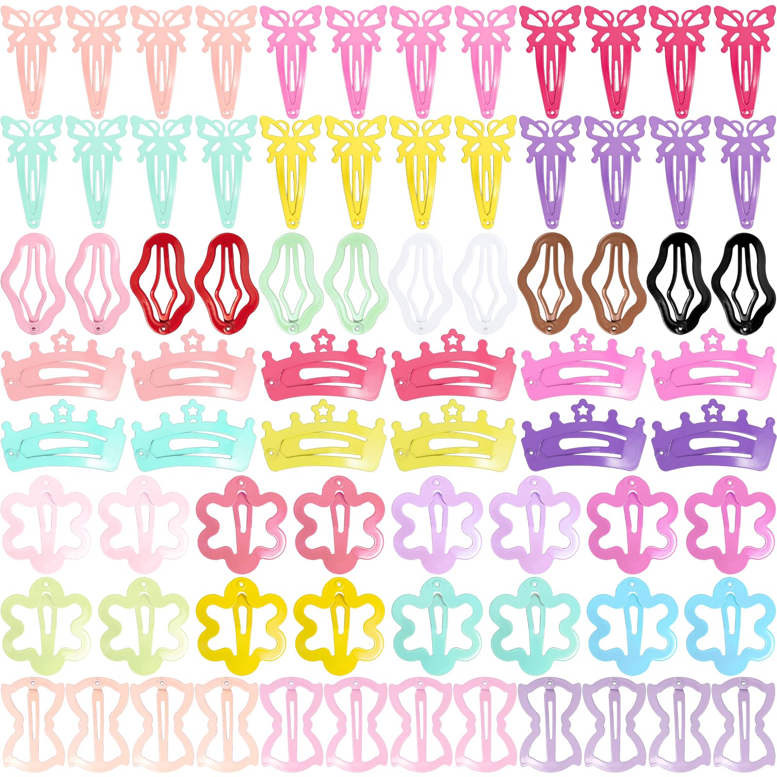 obeoby 82-pcs colorful hair clips set with crowns and butterflies for playful daily styling