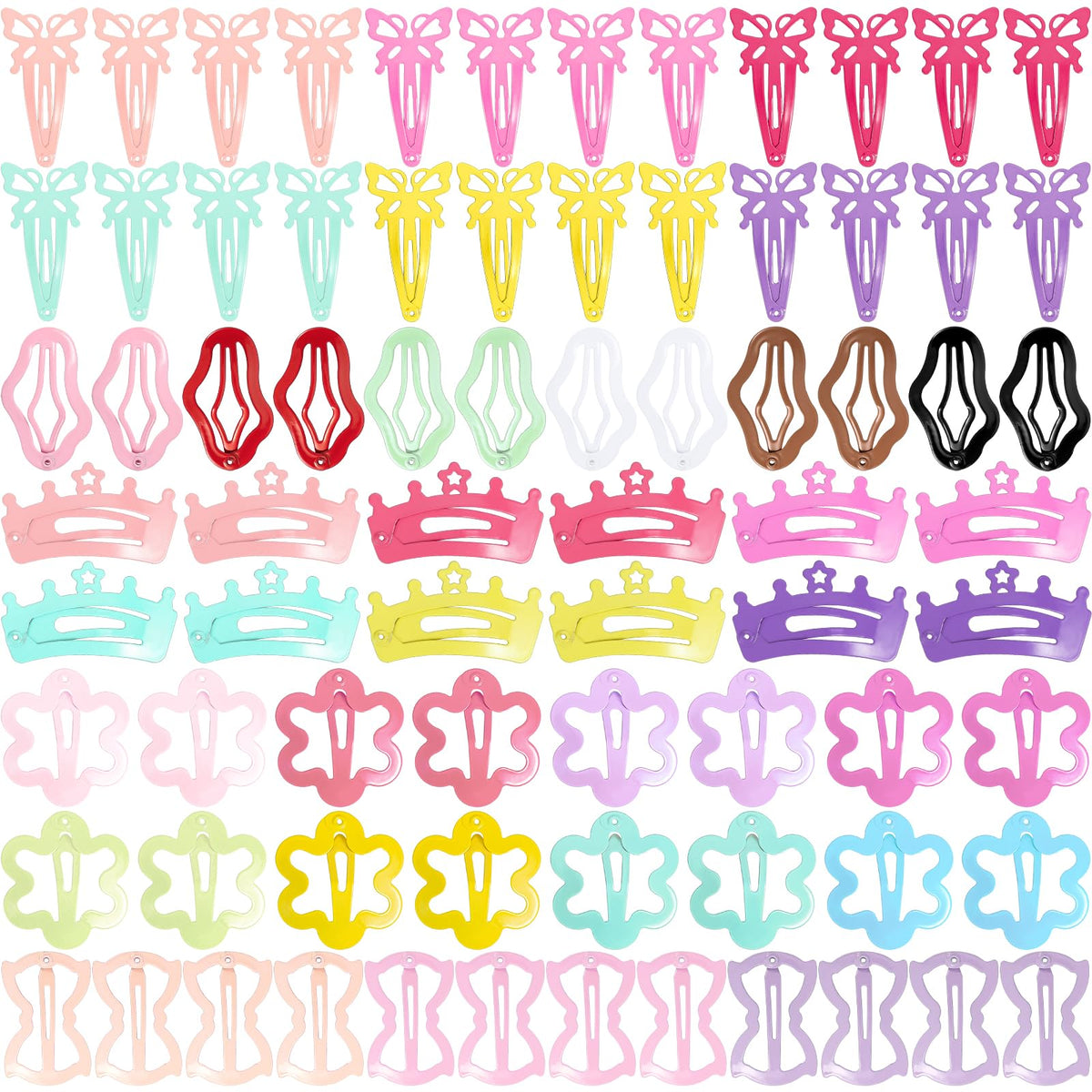 obeoby 82-pcs colorful hair clips set with crowns and butterflies for playful daily styling